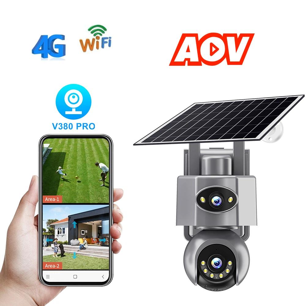 Dual Lens AOV Solar Powered Security Camera Wireless Battery Powered Network 6MP Dual Lens Solar 4G/WIFI Camera