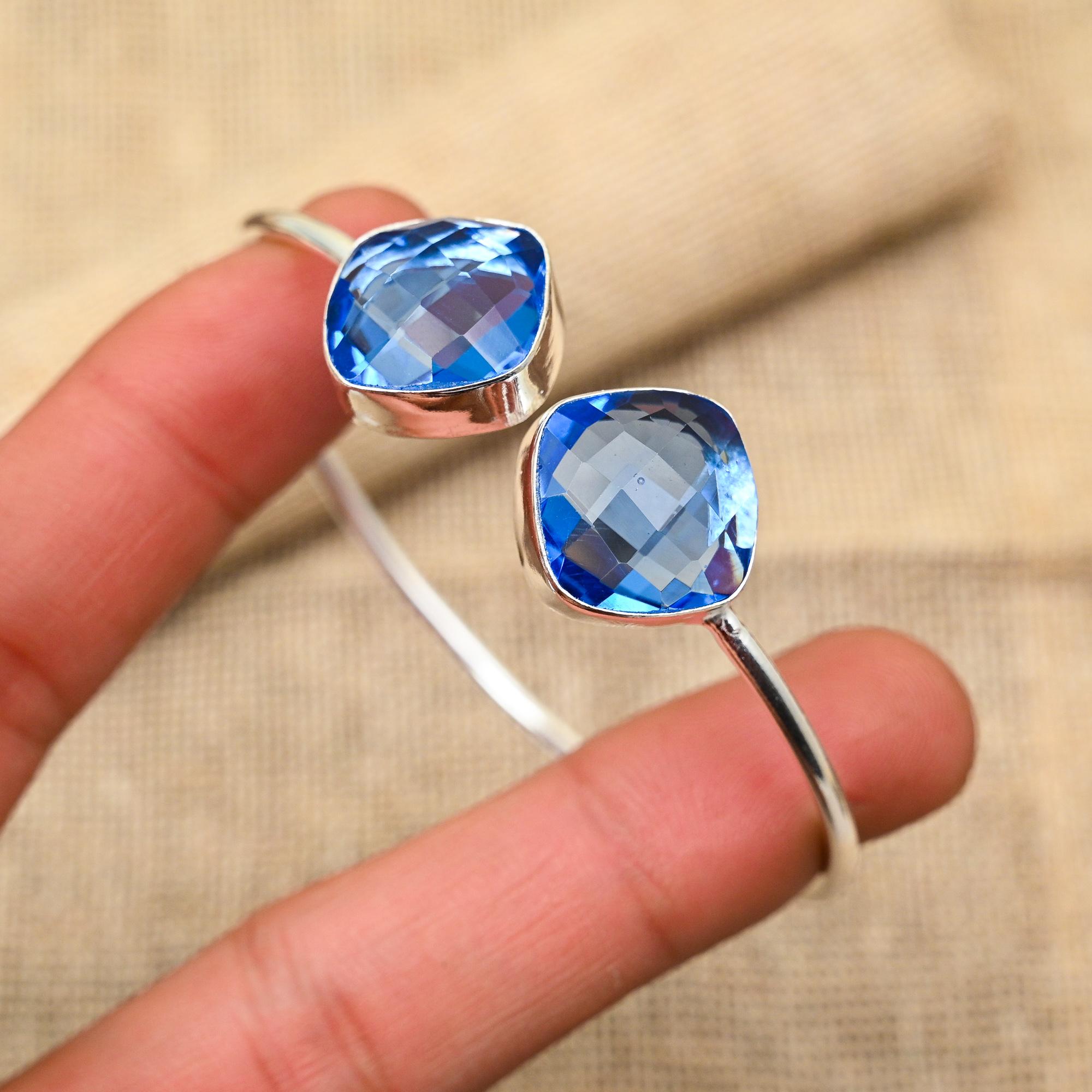 Bijuterii din argint 925 din piatră prețioasă de tanzanită, brățară/manșetă lucrate manual pentru cadou de nuntă