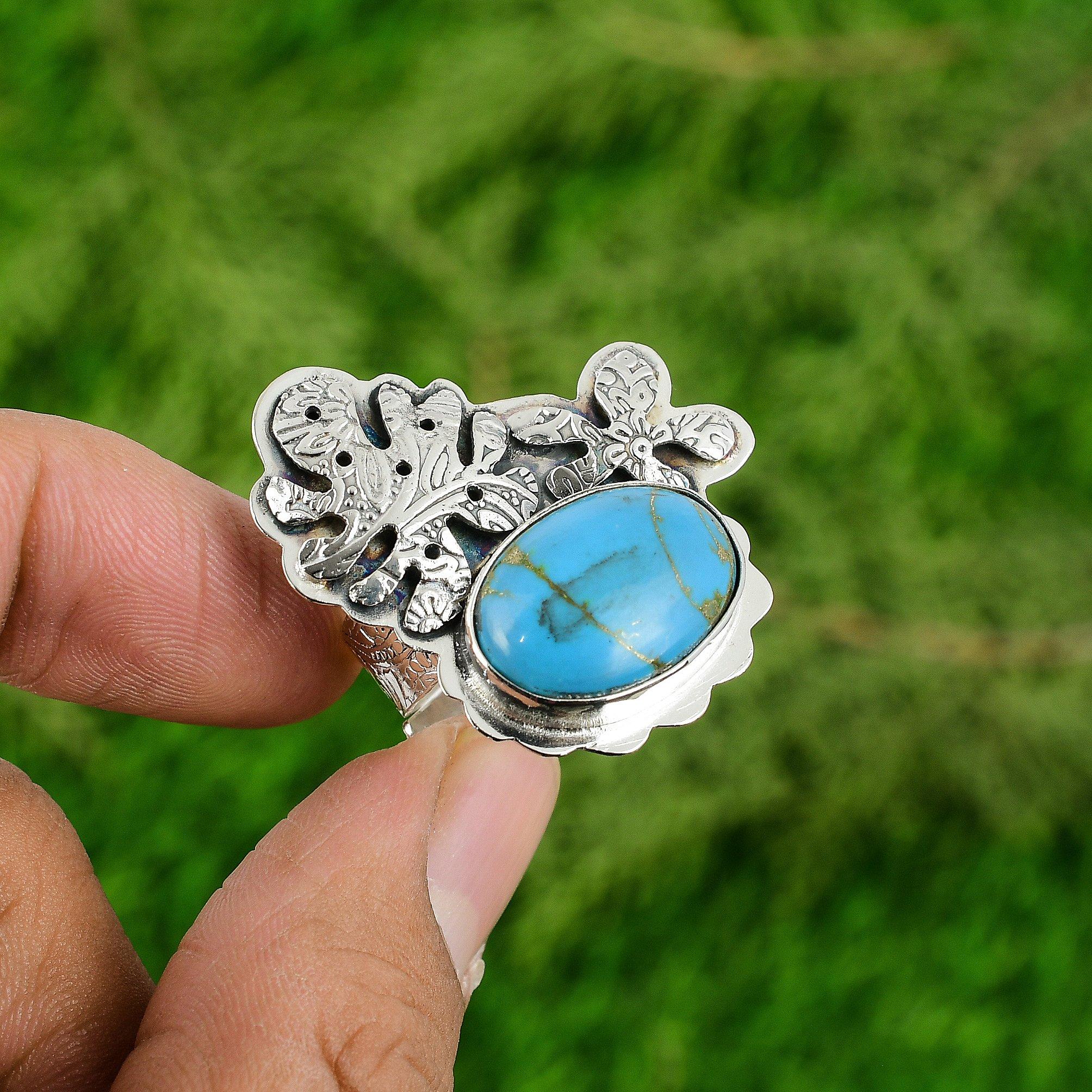 Oval Natural Copper Arizona Turquoise Sterling Silver Daughter Multi Stone Ring