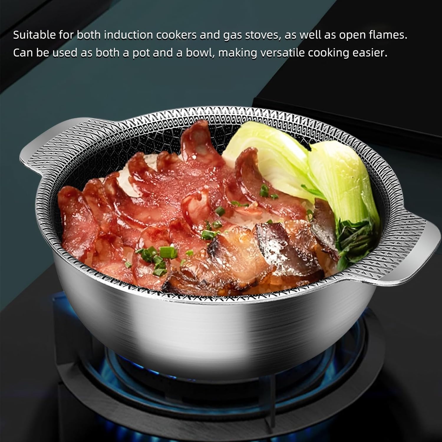 Tri-ply Nonstick StockPot/Cooking Bowl,Compatible with Induction, Gas, and Open Flame Stoves, Made of 316 Stainless Steel with Honeycomb Texture