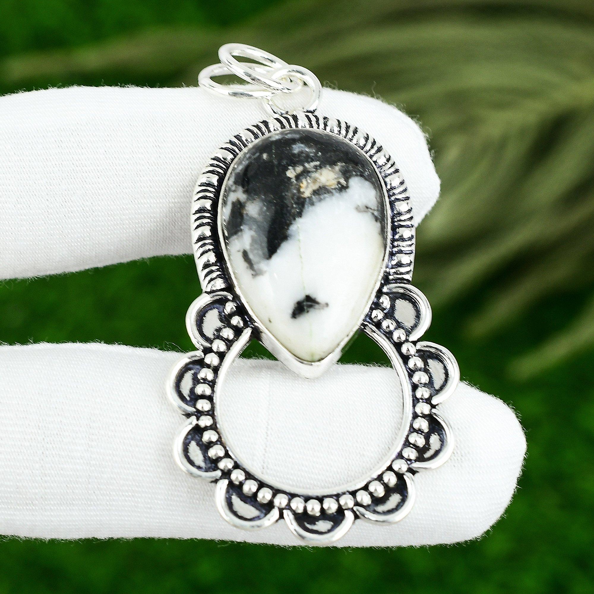 Pear Natural Zebra Jasper Sterling Silver Anniversary Engagement Wedding Pendant