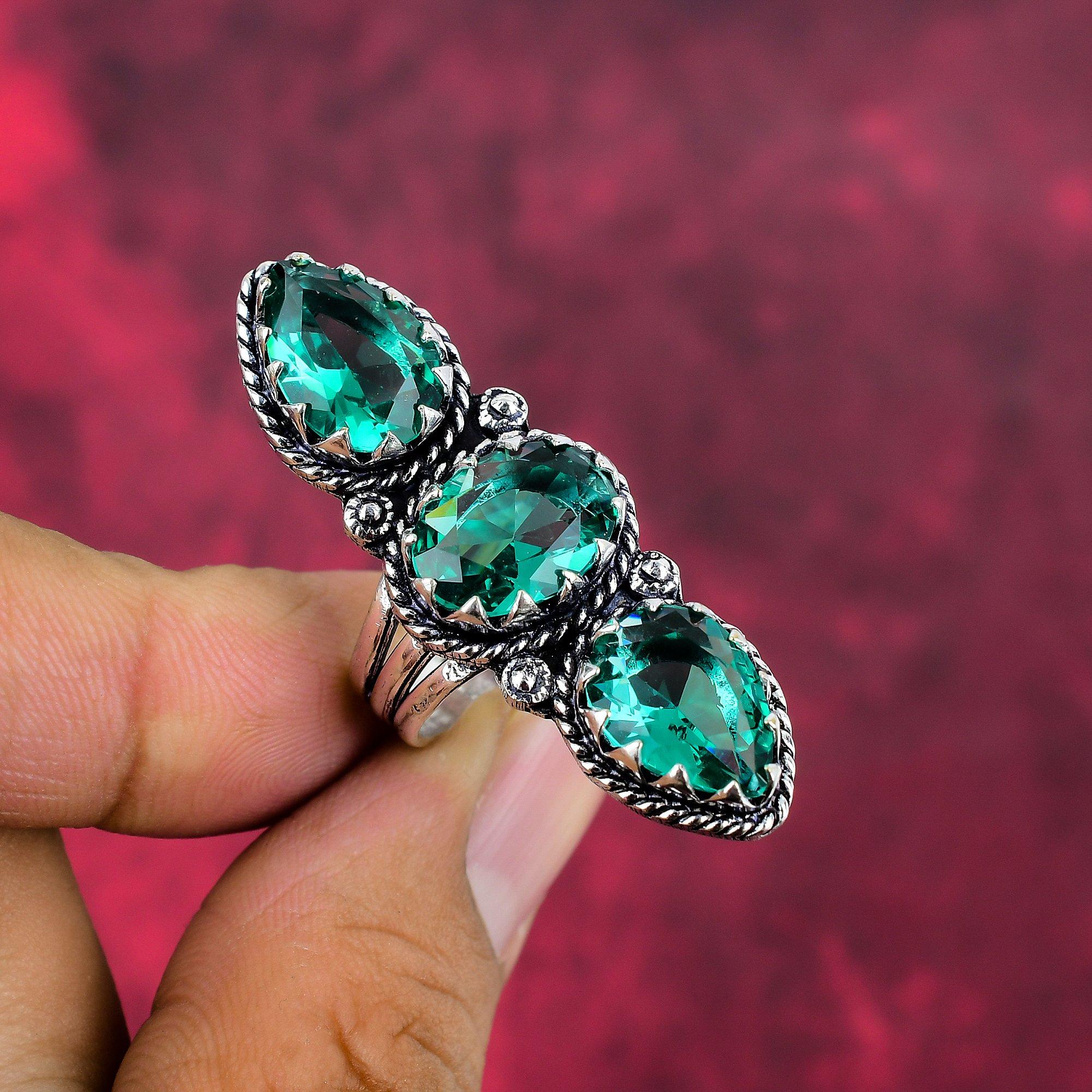 Indicolite Gemstone Ring, 925 Solid Sterling Silver Ring, Handmade Antique Jewelry, Gift For Mother Day