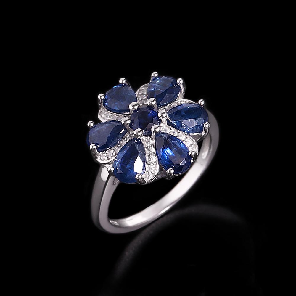 Elegant 925 Sterling Silver Ring Natural Kyanite Real Gemstones Flower Shape Design Fine Jewelry for Women's Banquet Gifts