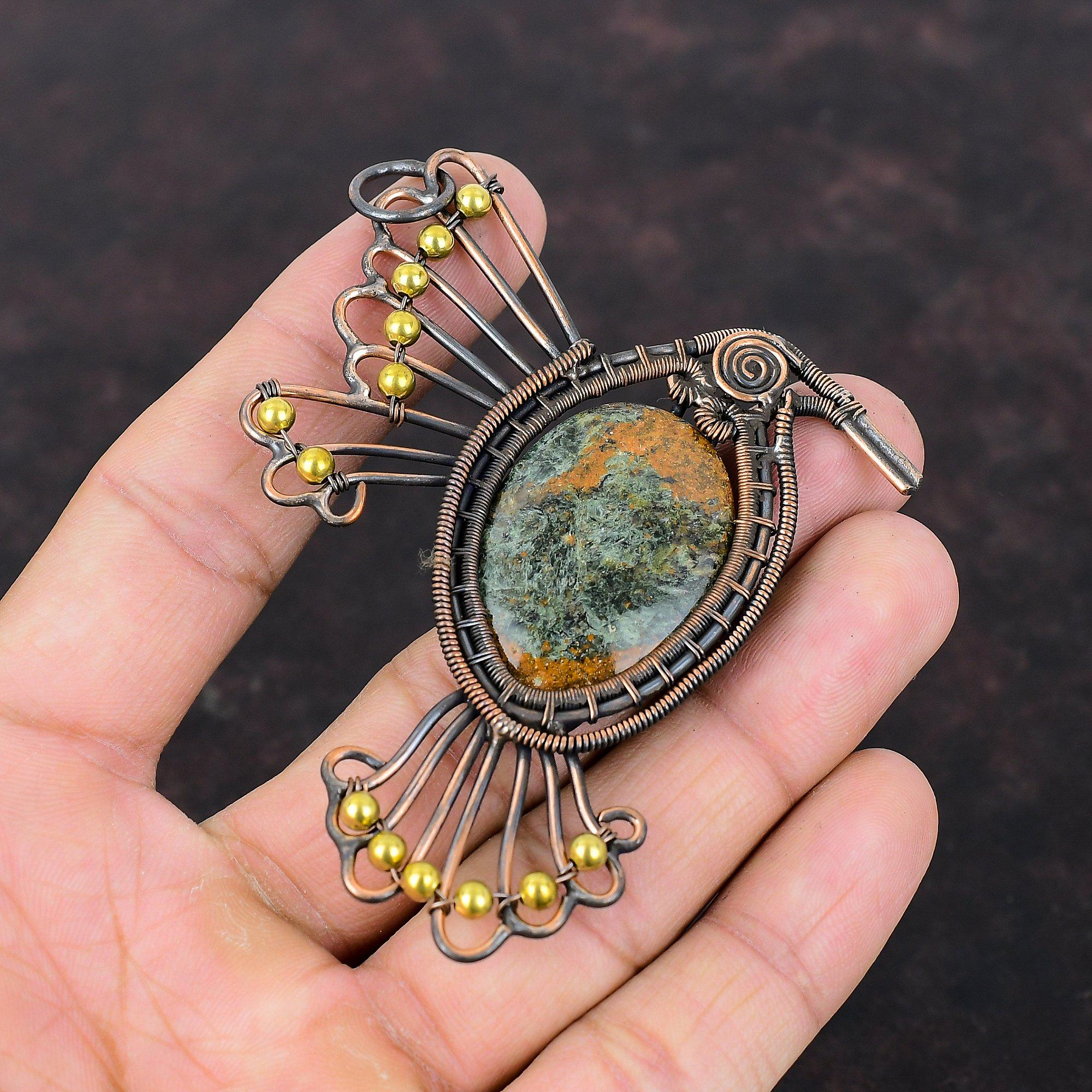 Spessartine Garnet In Limestone Pendant Copper Wire Wrapped Pendant Handmade Gemstone Pendant Copper Wire Jewelry Wedding Gift Bird Pendant