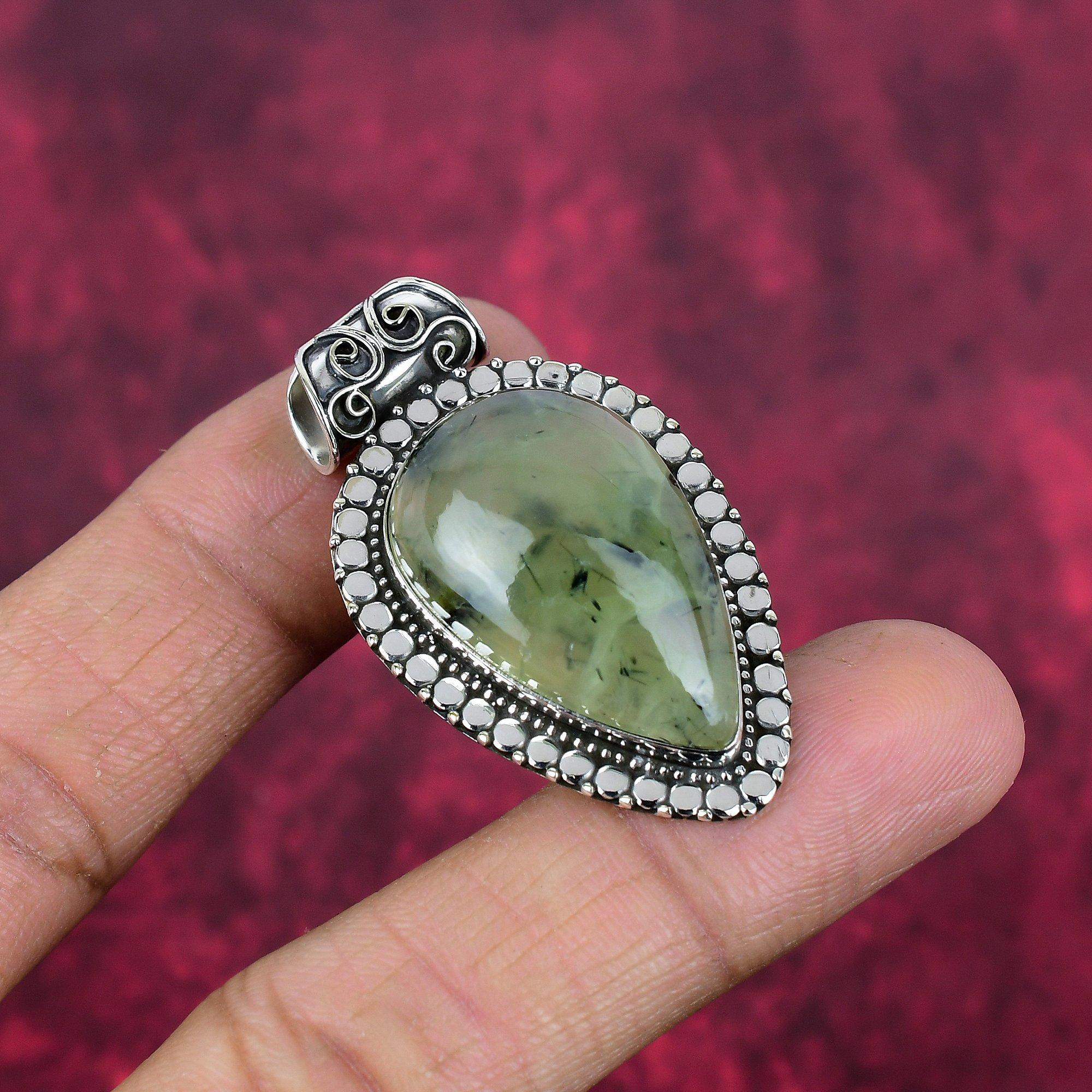 Bijuterii prehnite, pandantiv din argint solid 925 bijuterii cu pietre prețioase lucrate manual, cadouri pentru soție pandantiv nou-nouț