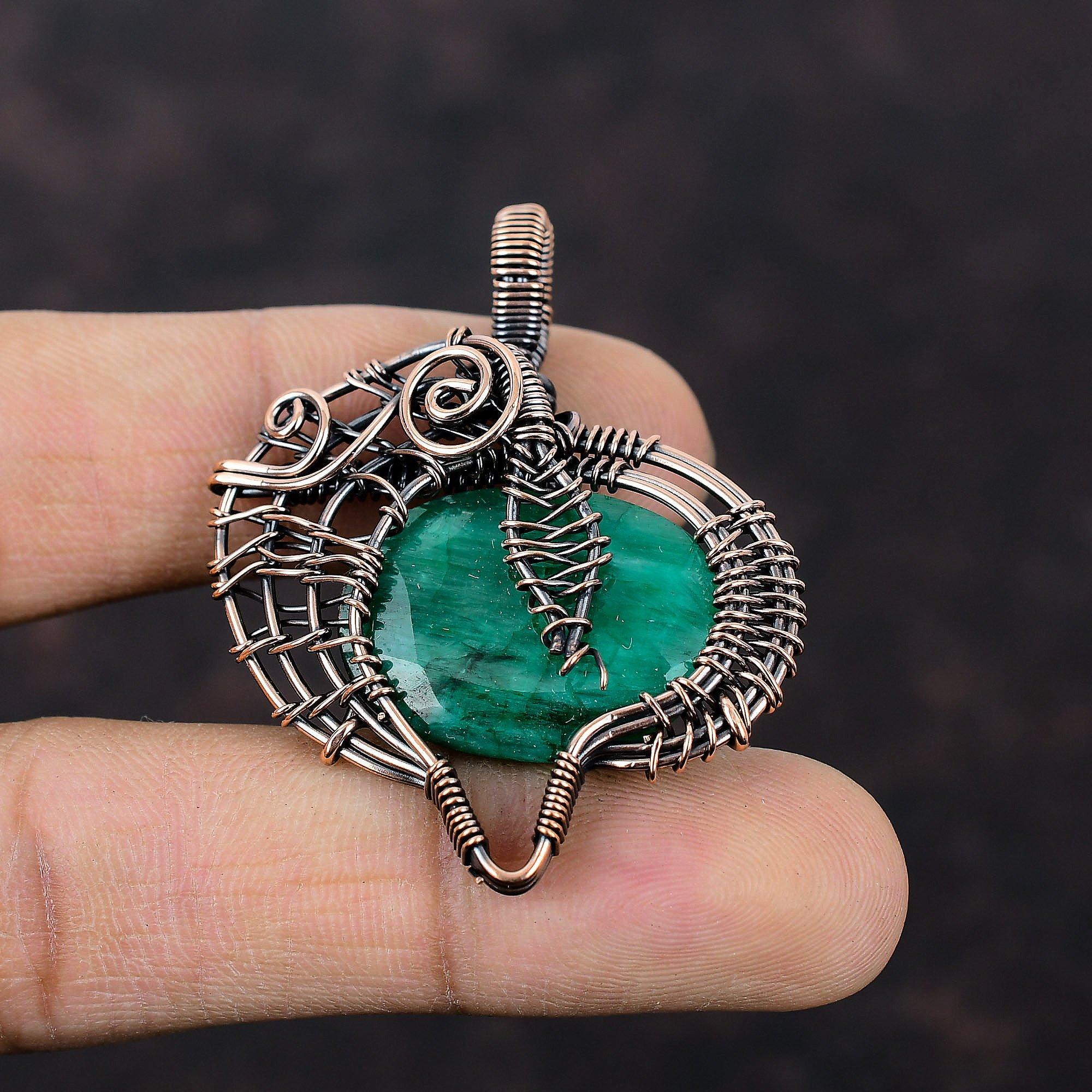 Faceted Zambian Emerald Copper Pendant Copper Wire Wrapped Pendant Handmade Copper Wire Wrap Jewelry Gift For Her Natural Gemstone Jewelry