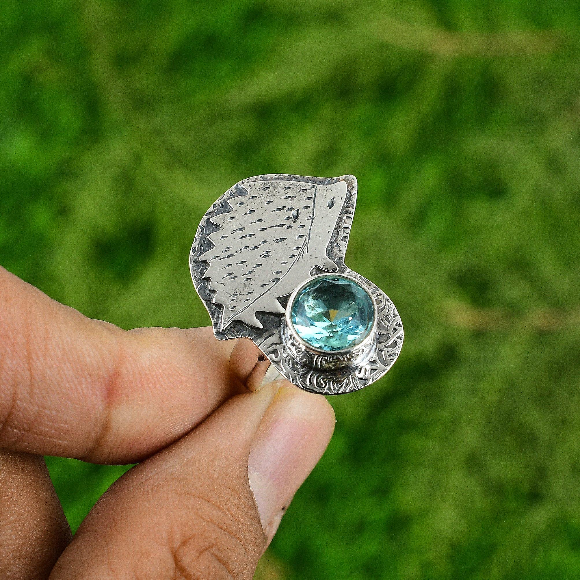 Natural Swiss Blue Topaz Gemstone Stackable Adjustable Ring 925 Silver For Girls