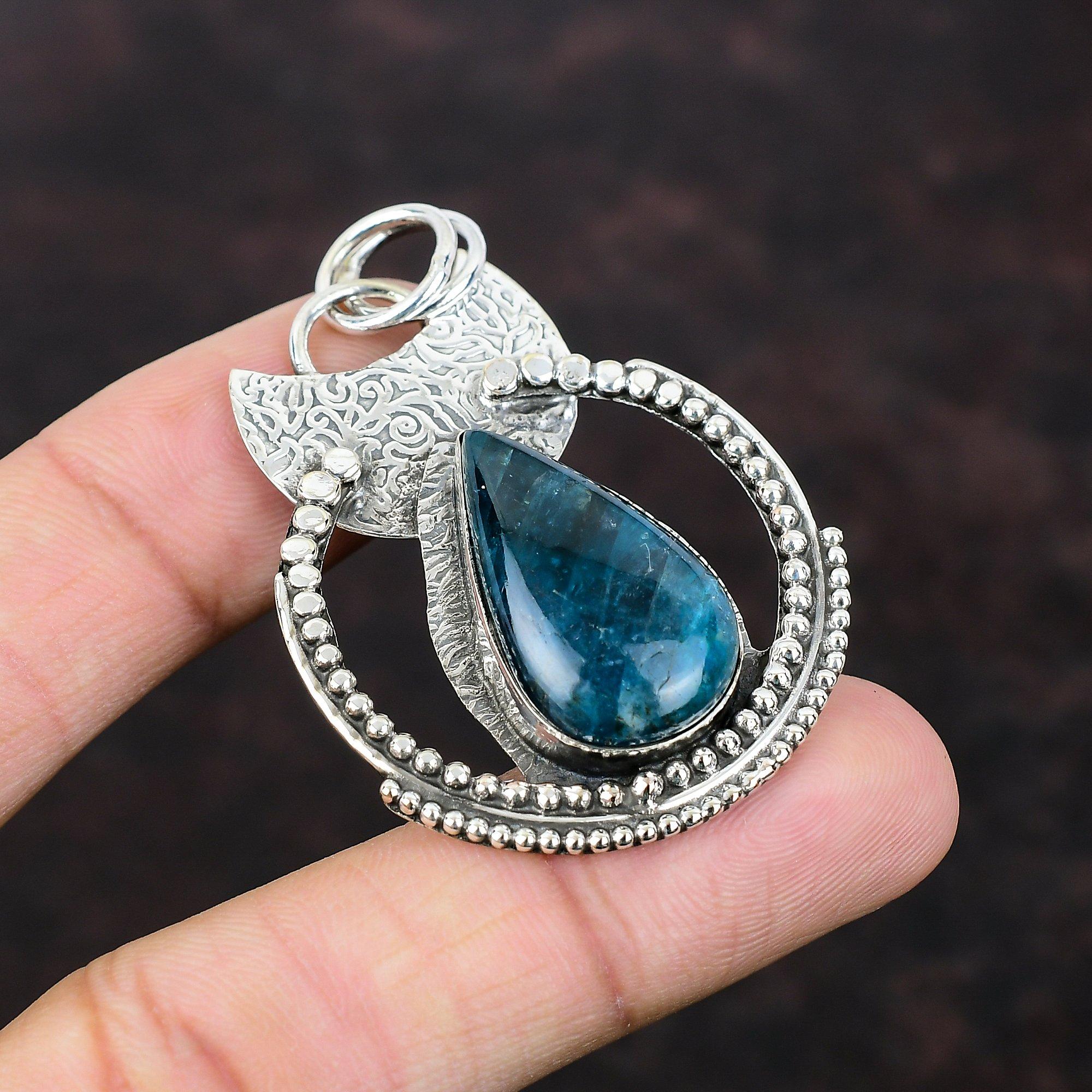 Neon Apatite Pendant Elegant Jewelry 925 Sterling Silver Pendant Unique Gemstone Jewelry Handmade Boho Pendant Gift For Girl Amazing Jewelry