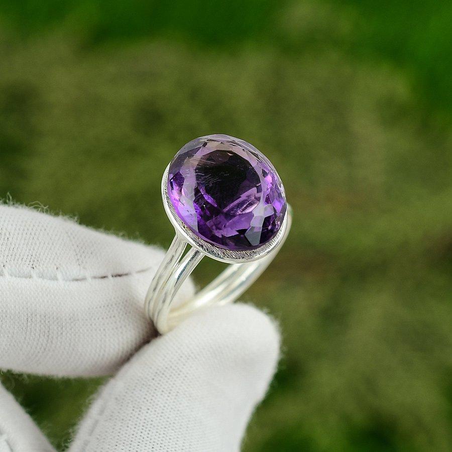 Oval Natural African Amethyst Daughter Multi Stone Boho Ring Jewelry 925 Silver