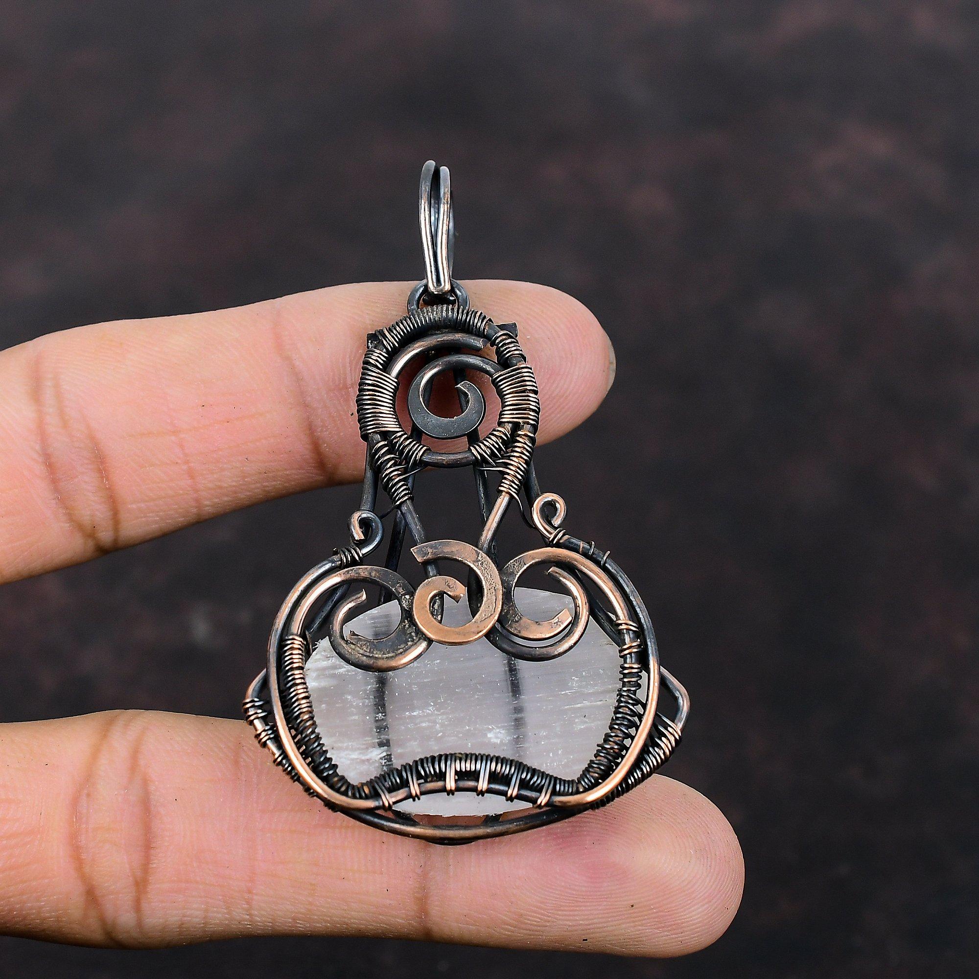 Selenite Druzy Pendant Copper Wire Wrapped Pendant Selenite Druzy Gemstone Jewelry Dainty Pendant Gift For Engagement Handmade Women Jewelry