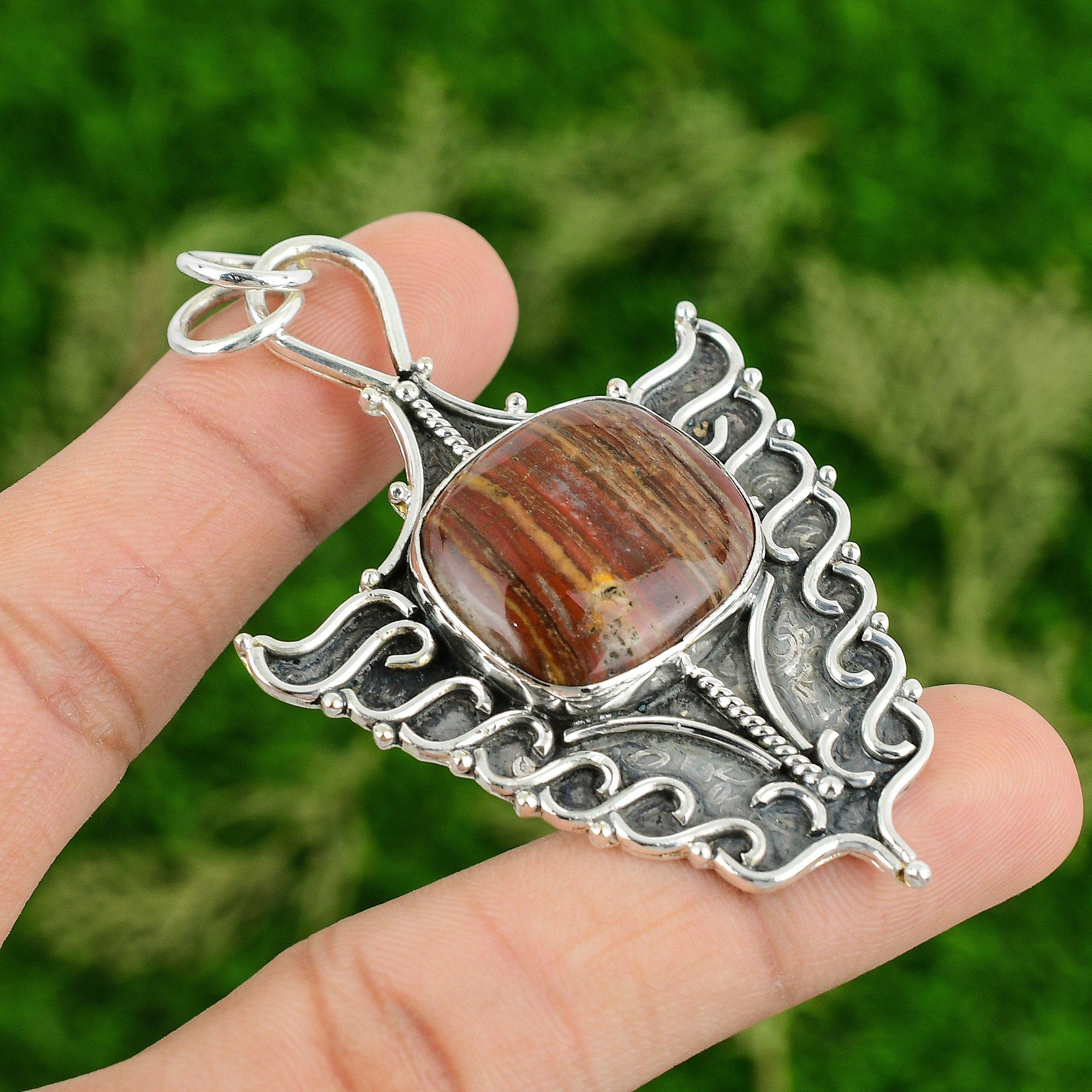 Sterling Silver Natural Red Snakeskin Jasper Birthday Mother New Pendant Jewelry