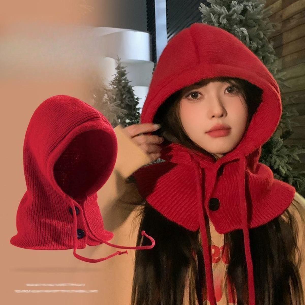 Windproof Hat, Button, Shawl Hat, Windproof Hat, Ear Protection Hat, Thermal Hat, Pullover Hat, Knitted Hat