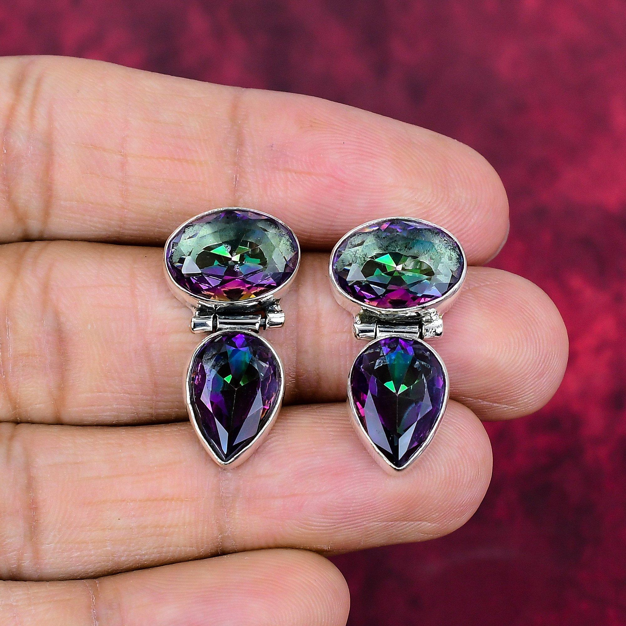 Mystic Topaz 925 ασημένια σκουλαρίκια, χειροποίητα σκουλαρίκια κοσμήματα από πολύτιμους λίθους, για την ημέρα μνήμης