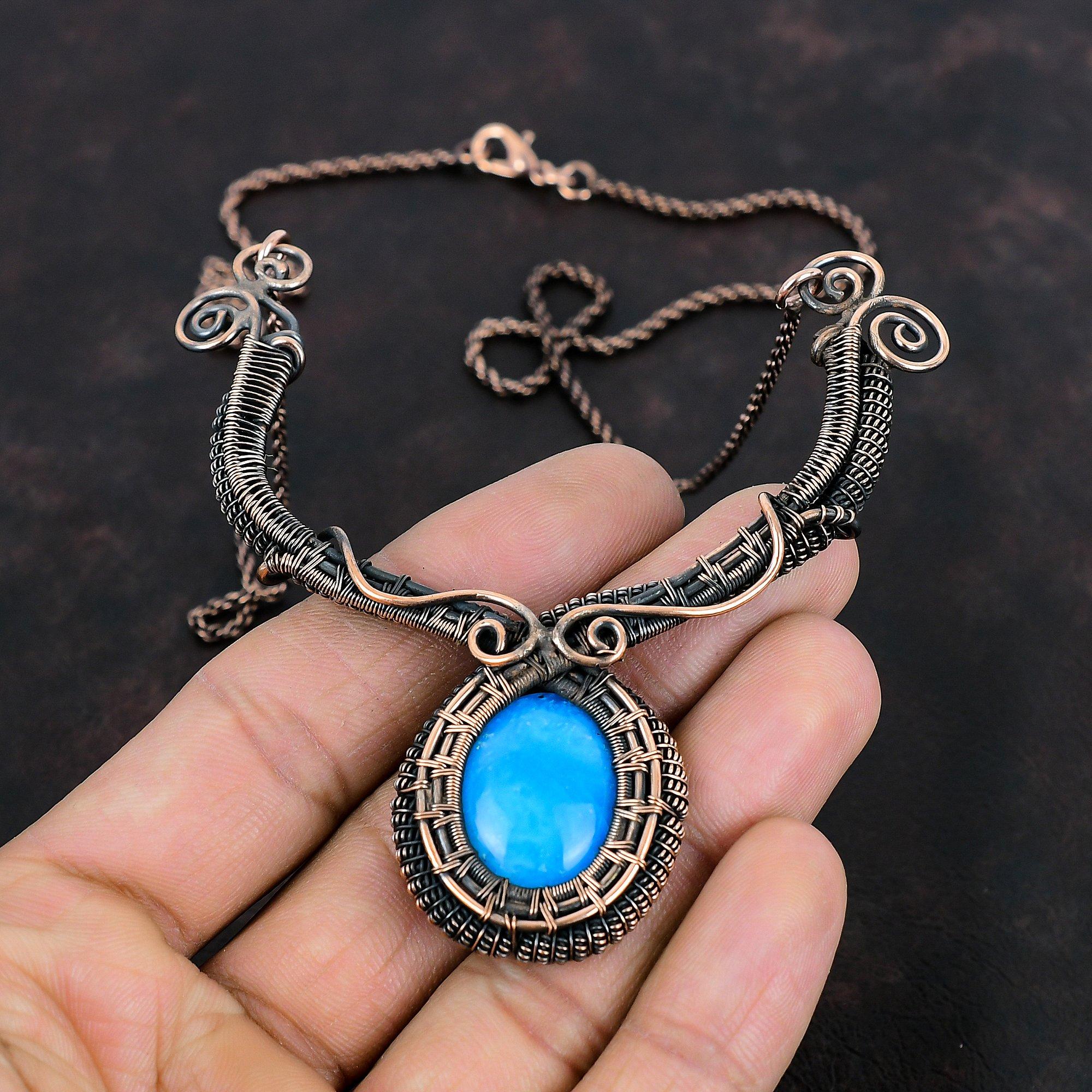 Smithsonite Necklace Copper Wire Wrapped Necklace Handmade Copper Jewelry Original Gemstone Necklace Gifts For Friend Wire Wrapped Jewelry