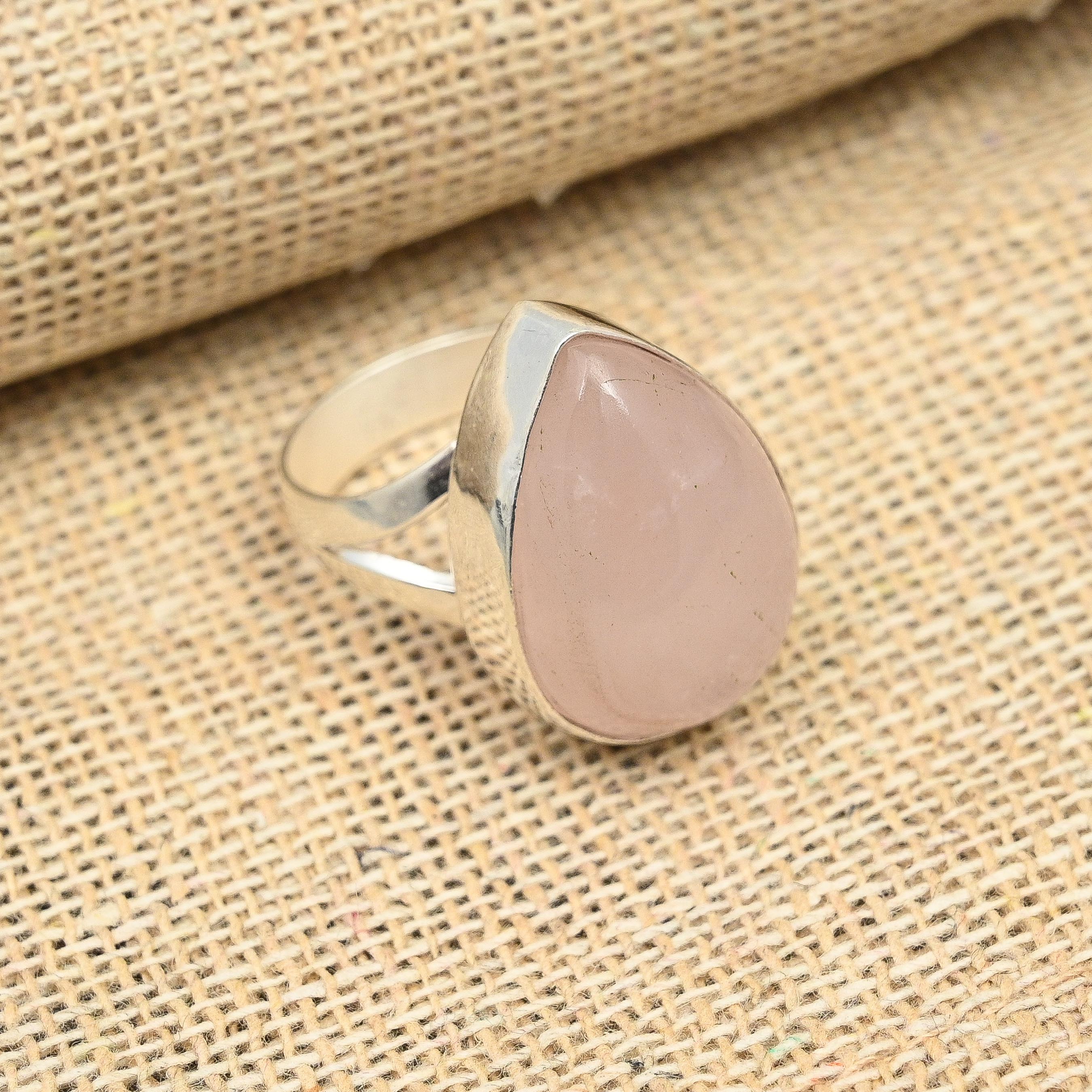 Beautiful Rose Quartz Gemstone Handmade 925 Sterling Silver Ring Jewelry