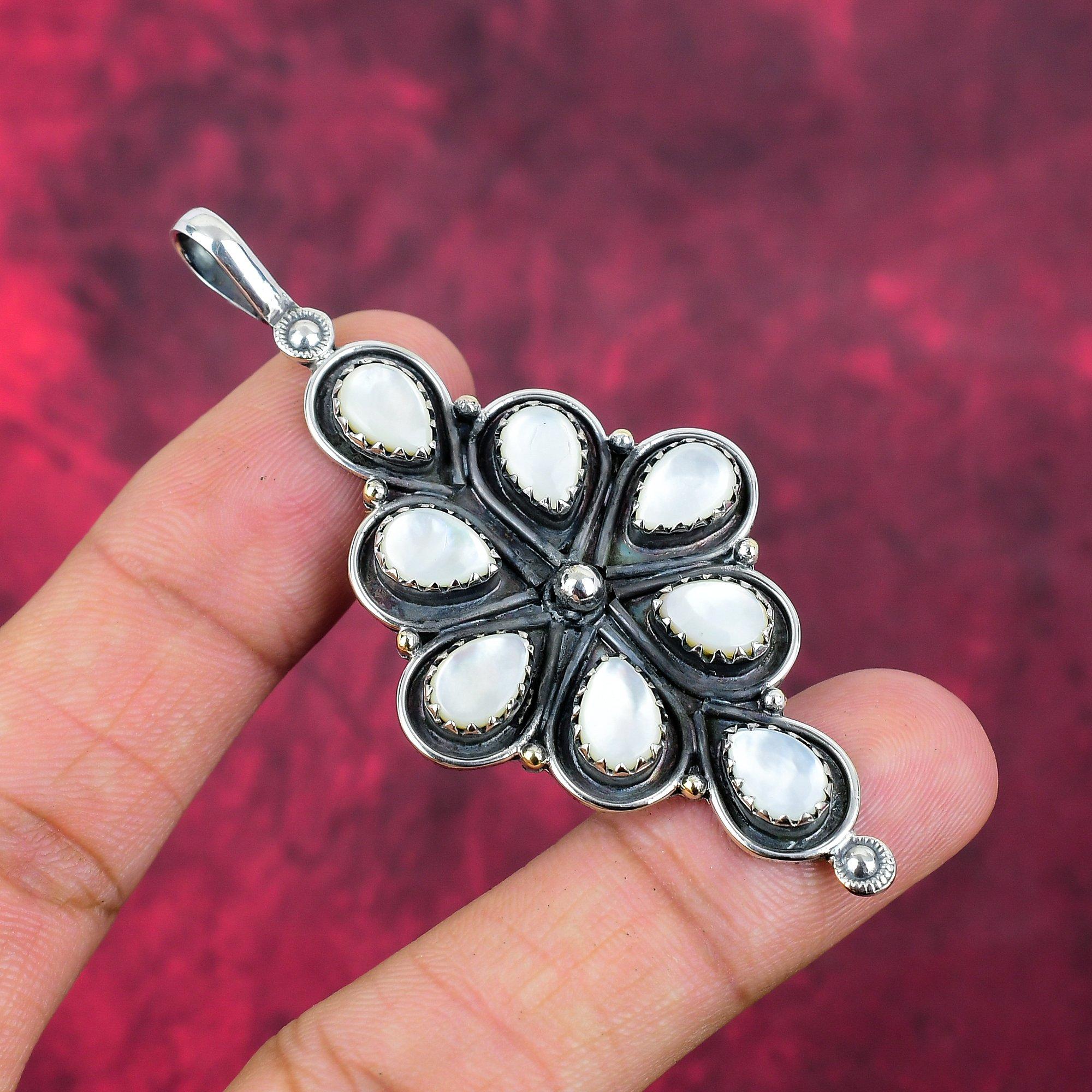 Pingente de Madrepérola, Pingente de Prata de Lei Sólida 925 Joias de Pedras Preciosas Feitas à Mão, Presentes Para Esposa Pingente Novo