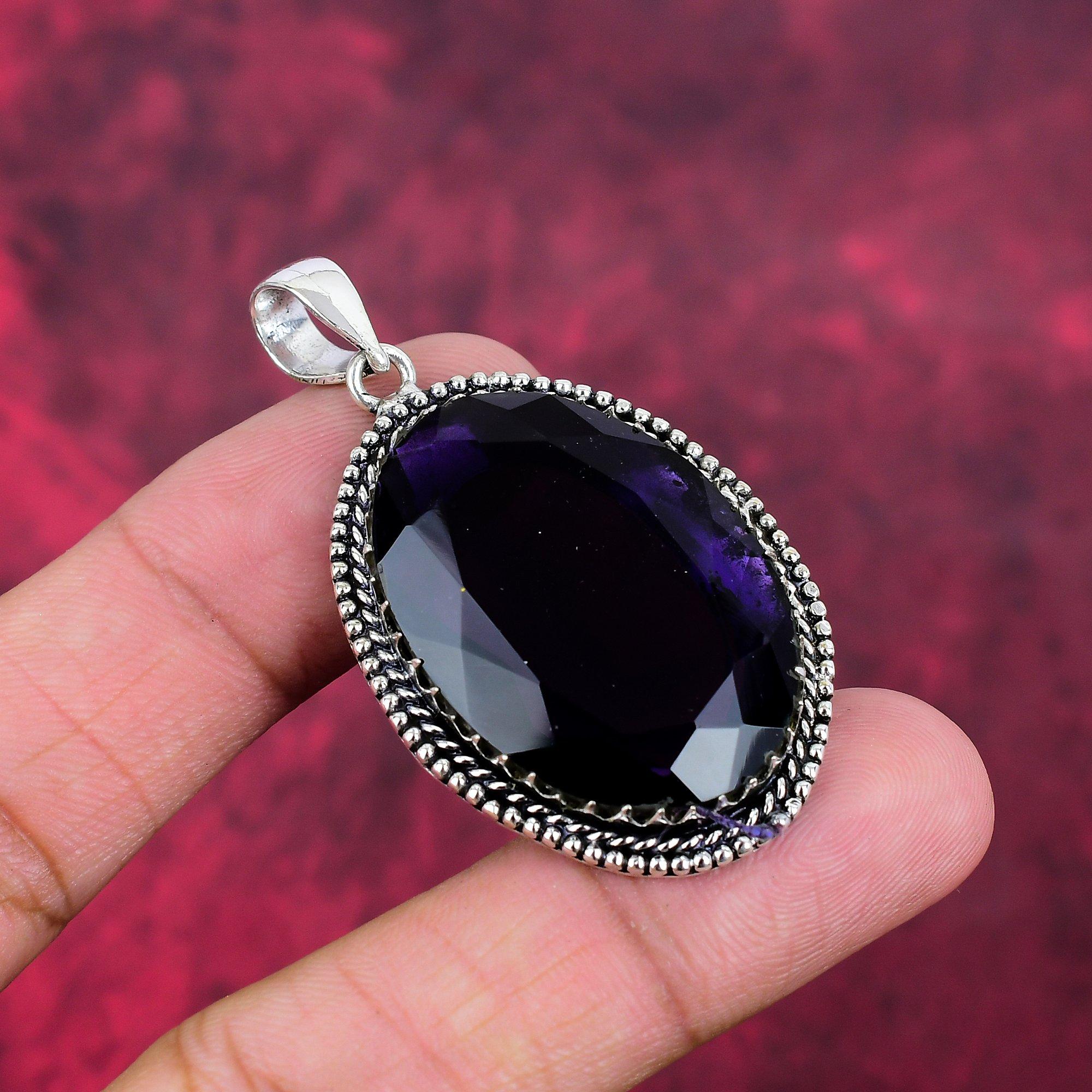 Pendentif en améthyste, bijoux en pierres précieuses, pendentif en argent sterling massif 925, cadeau pour femme, pendentif fait main