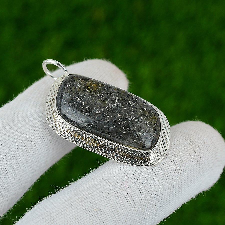 Marquise Natural Black Sunstone Sacral Chakra Trendy Pendant 925 Sterling Silver