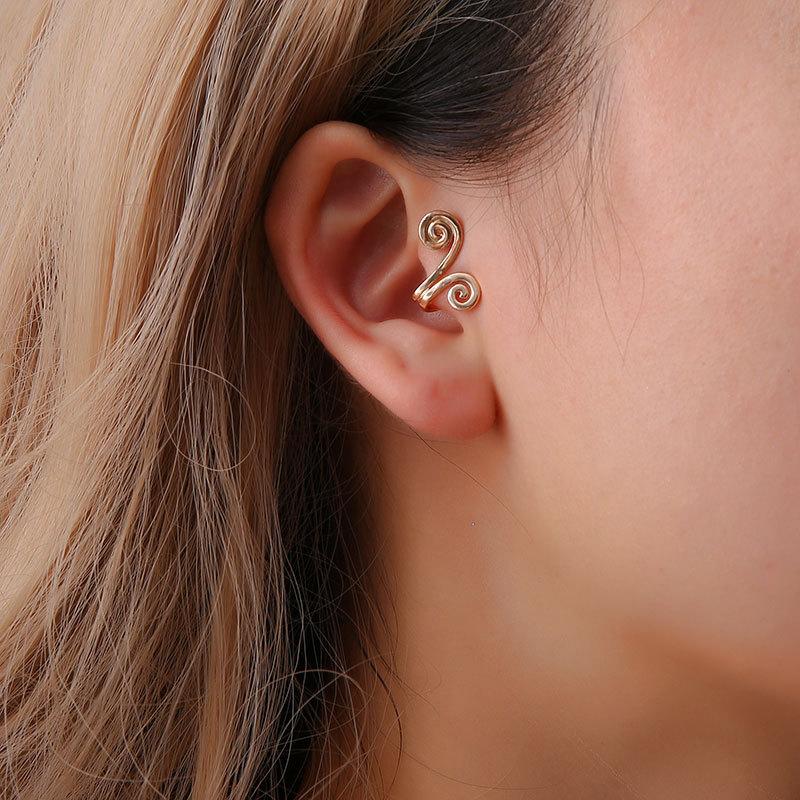 Fashion Simple Style Finger Pressure Golden Hoop Sun Wukong Ear Clip Earring