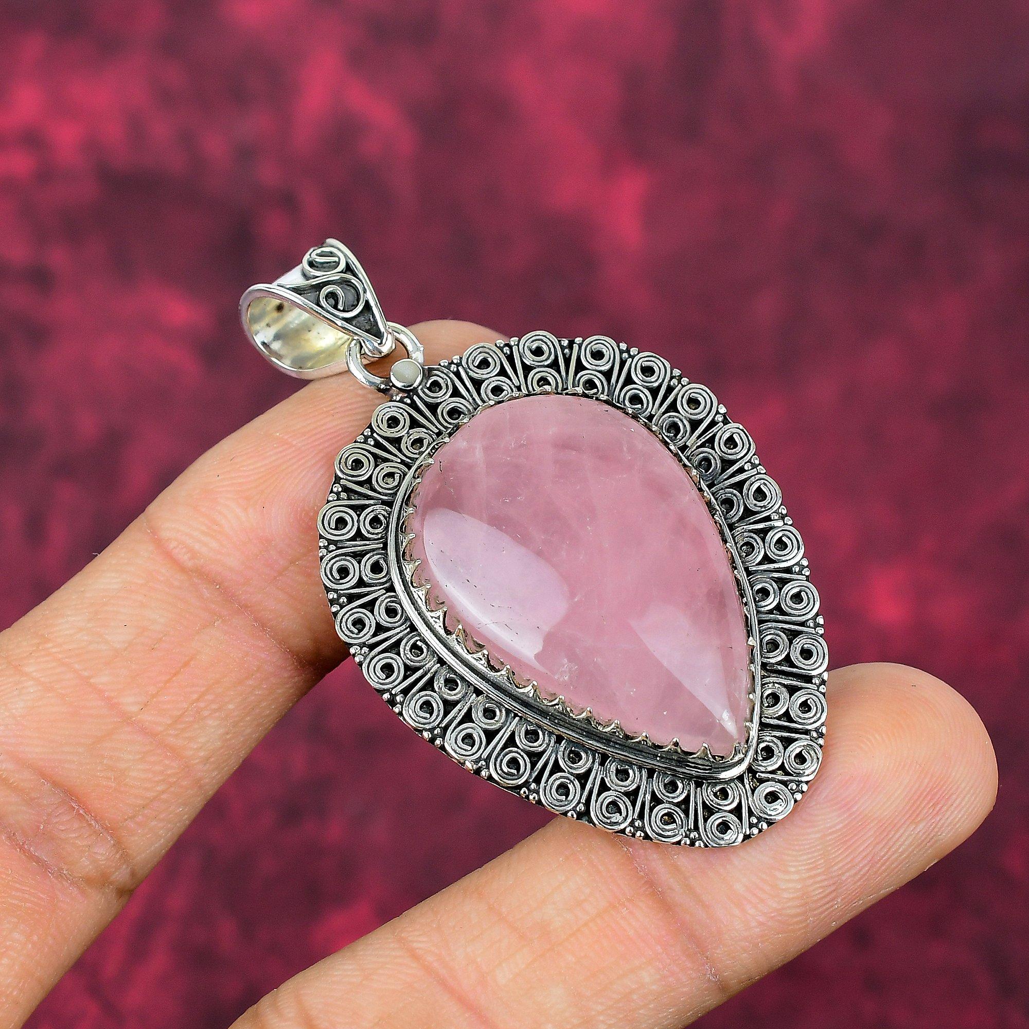 Rose Quartz Jewelry, 925 Solid Sterling Silver Pendant Handmade Gemstone Jewelry, Gifts For Wife Brand New Pendant