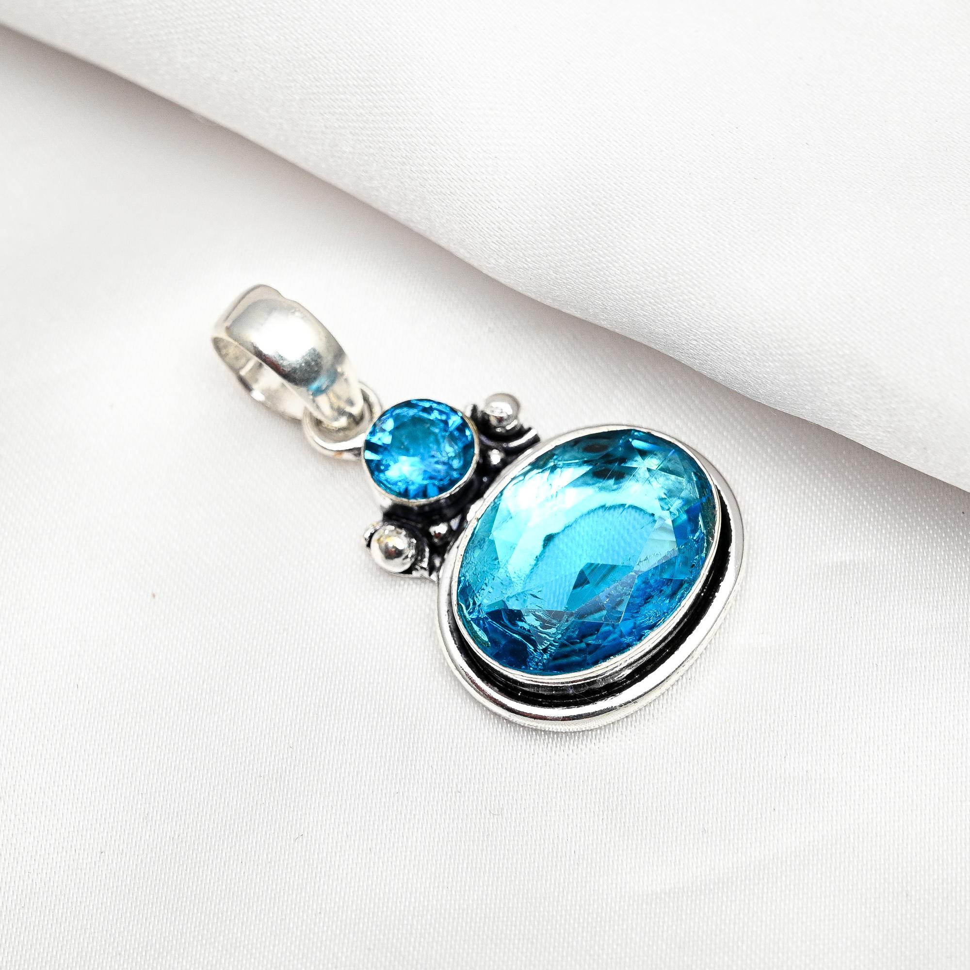 Blue Topaz Pendant Gemstone Jewelry, 925 Solid Sterling Silver Pendant, Handmade Jewelry Birthstone Pendant, Gift For Him