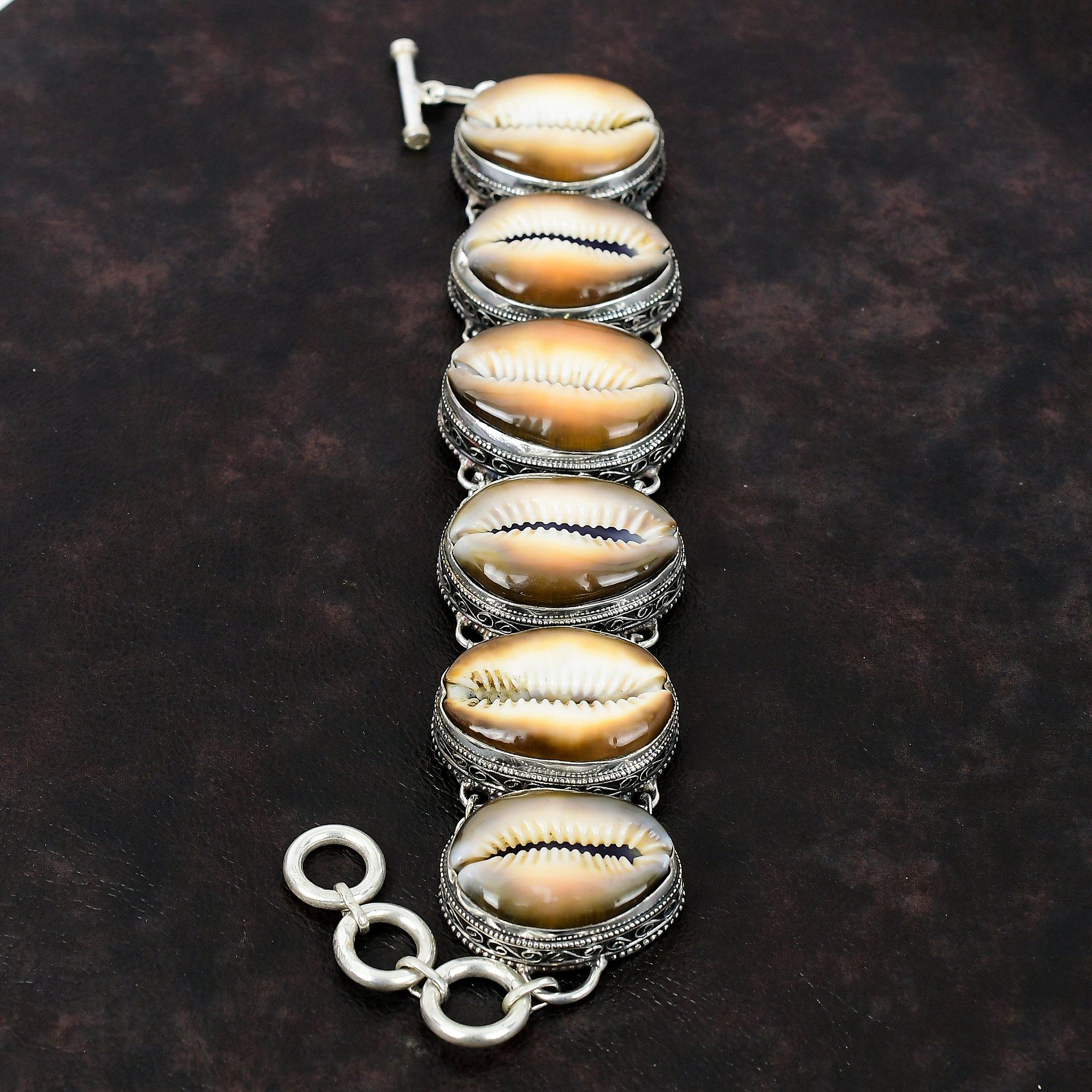 Cowrie Shell Bracelet Vintage Bracelet Gemstone Jewelry 925 Sterling Silver Bracelet Handmade Jewelry Adjustable Chain Bracelet Gift For Him