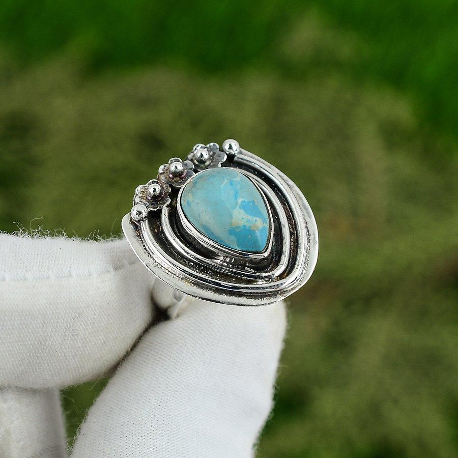 Naturalny Kamień Larimar Srebro Próby 925 Wyrazisty Regulowany Pierścionek Dla Dziewcząt