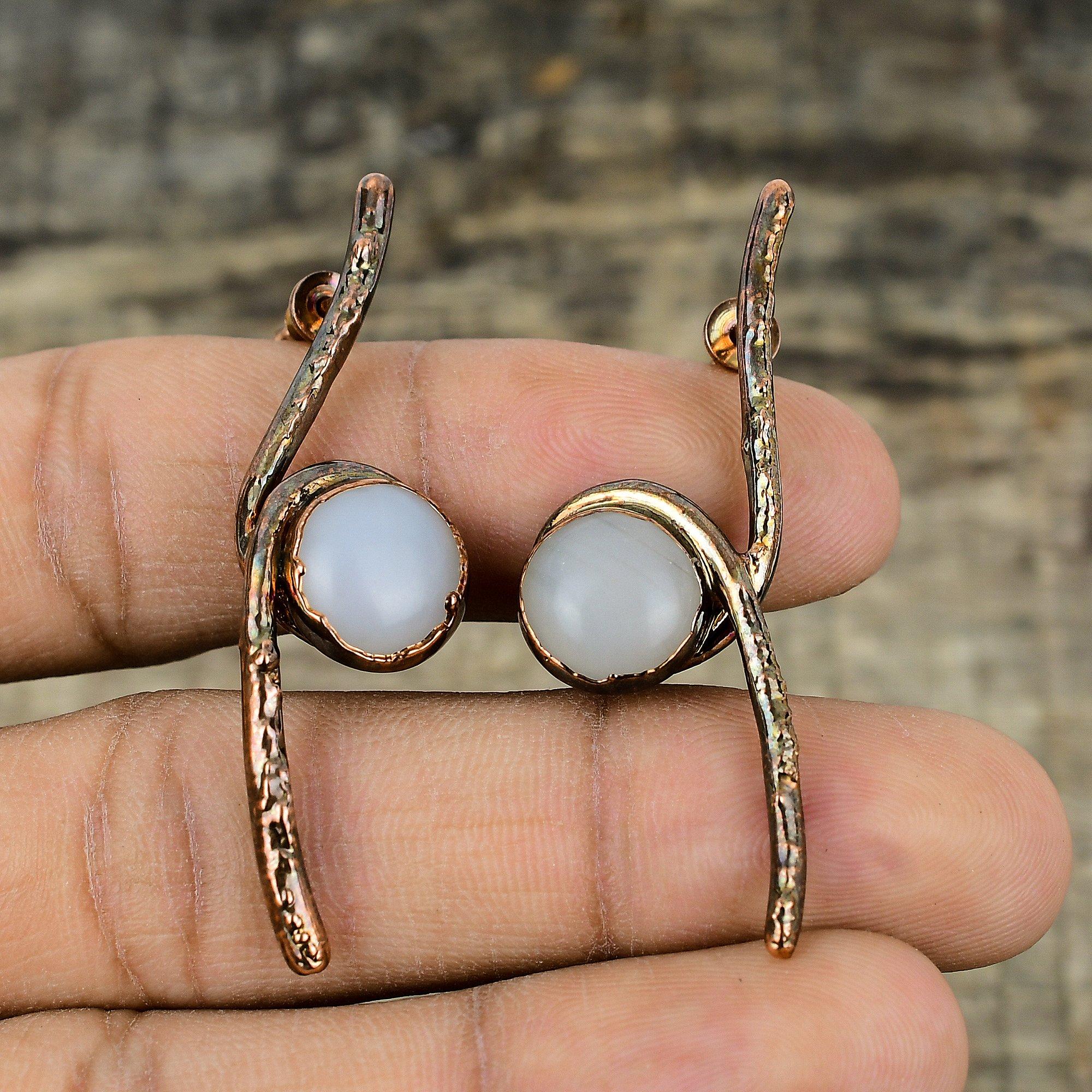 Mother Of Pearl Earring Electroformed Copper Earrings Gemstone Earring Electroformed Jewelry Handmade Earrings Copper Jewelry Gift For Wife