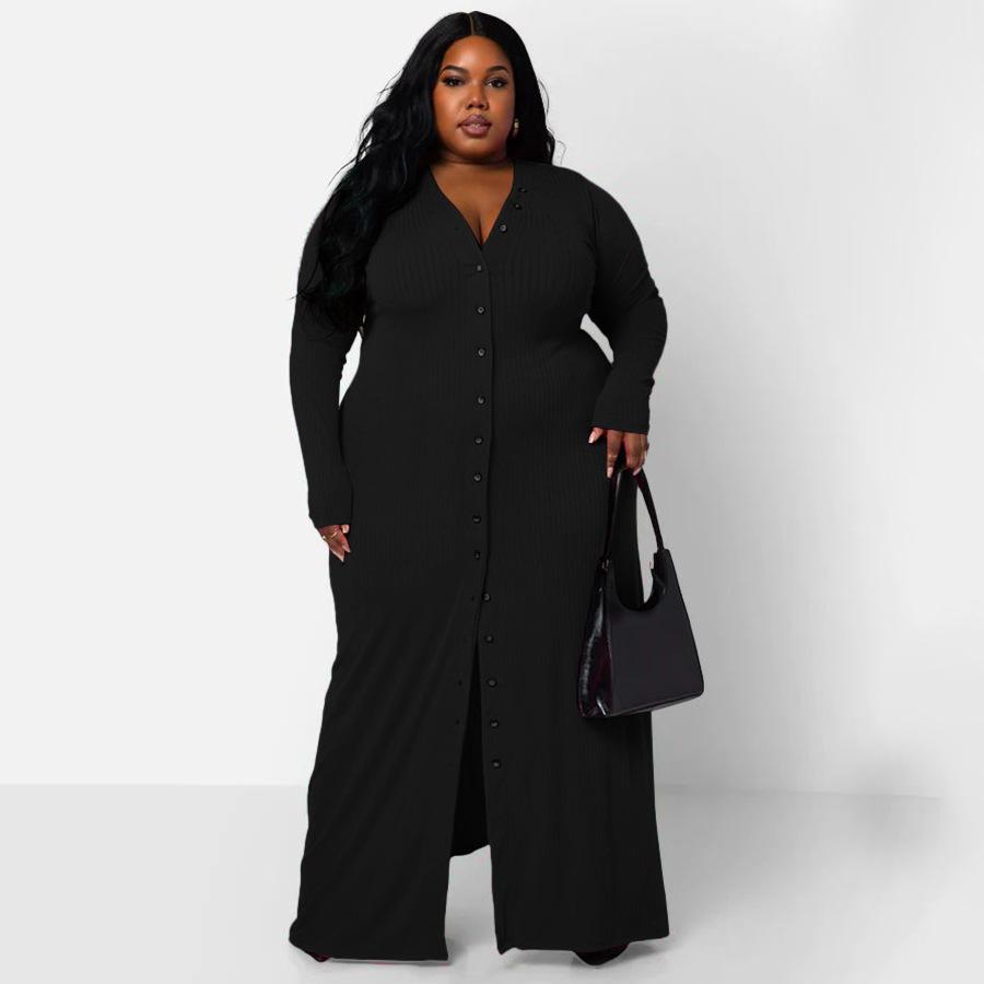 Spring and Autumn Plus Size Women's Sexy Pit Stripe Split Dress