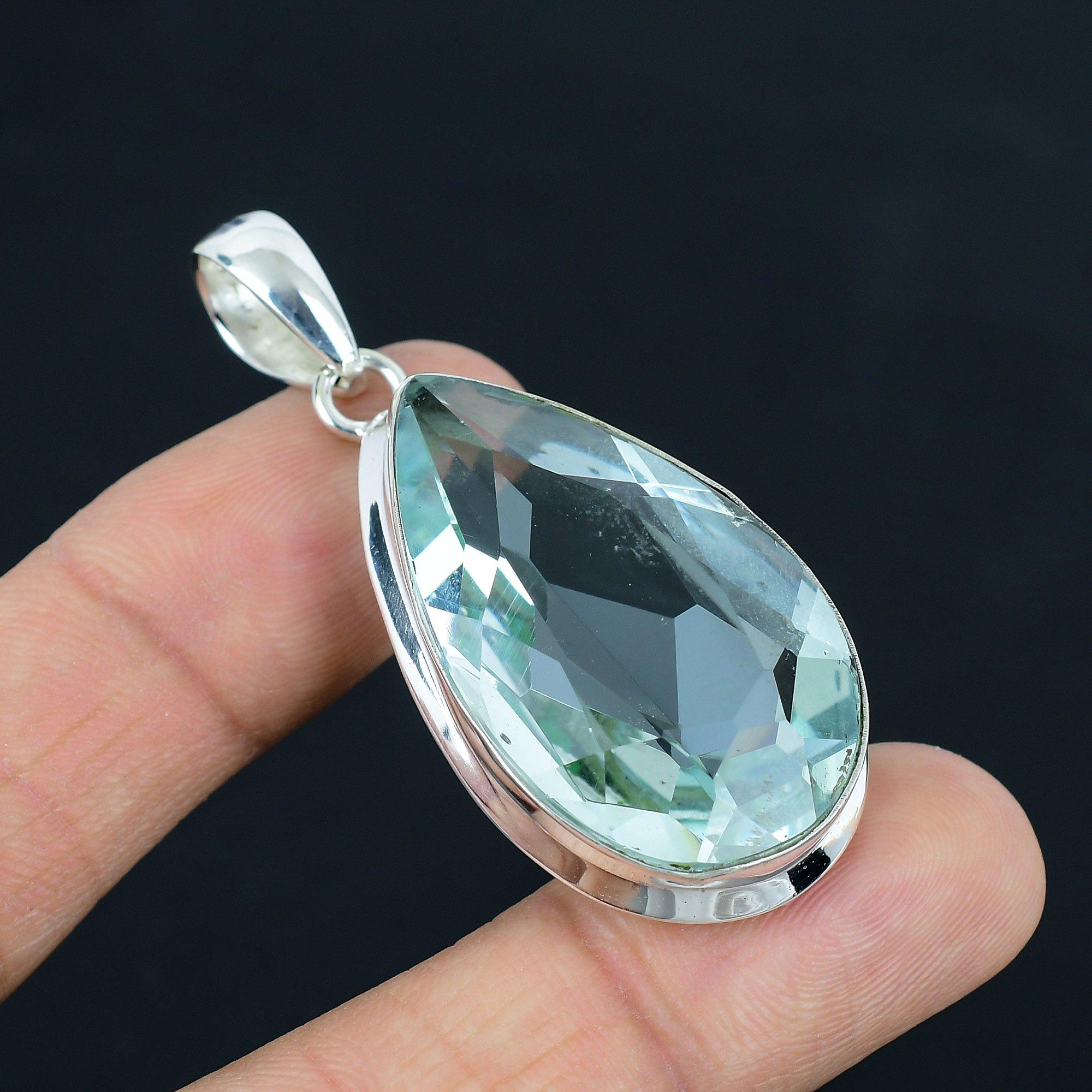 Natural Faceted Blue Topaz Gemstone Pendant, 925 Sterling Silver, Pendant Jewelry, Handmade Silver Pendant Jewelry for Gift, Easter Gift