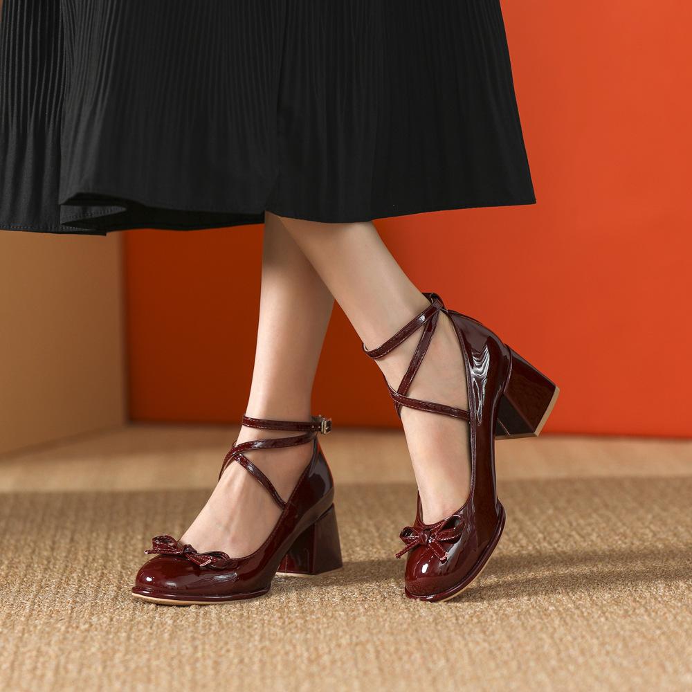 Punk Gothic High Heels Pumps Women Heeled Patent Leather Lolita Shoes Woman Y2K Ankle Straps Black Mary Jane