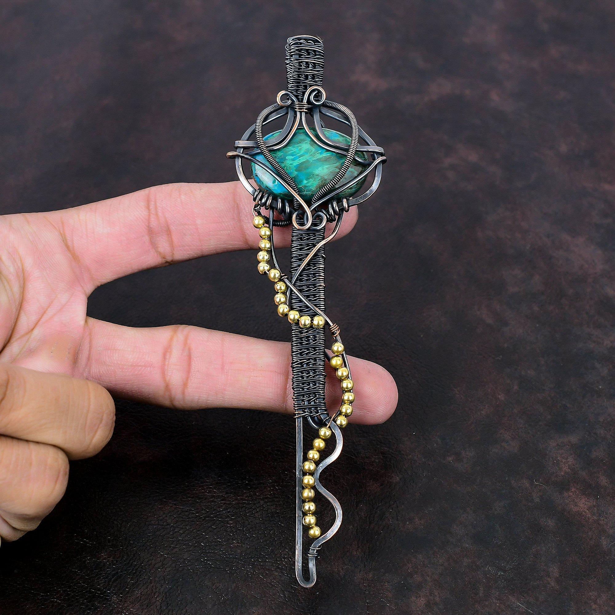 Chrysocolla Pendant Copper Wire Wrapped Pendant Real Gemstone Jewelry Key Pendant Handmade Pendant Copper Wire Wrap Jewelry Anniversary Gift