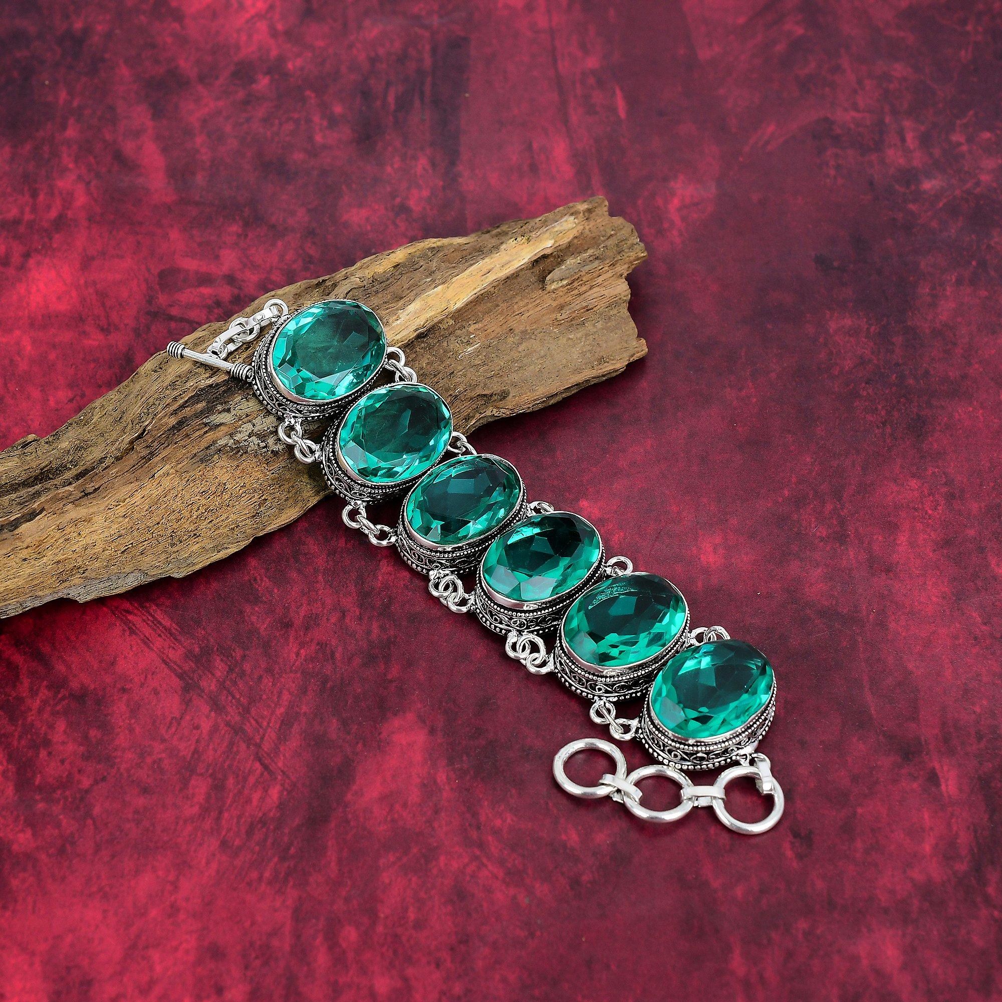 Brățară Apatit Acvatic, Argint Sterling Solid 925, Brățară Bijuterie cu Piatră Prețioasă Făcută Manual, Cadouri Pentru Soție Brățară Nouă