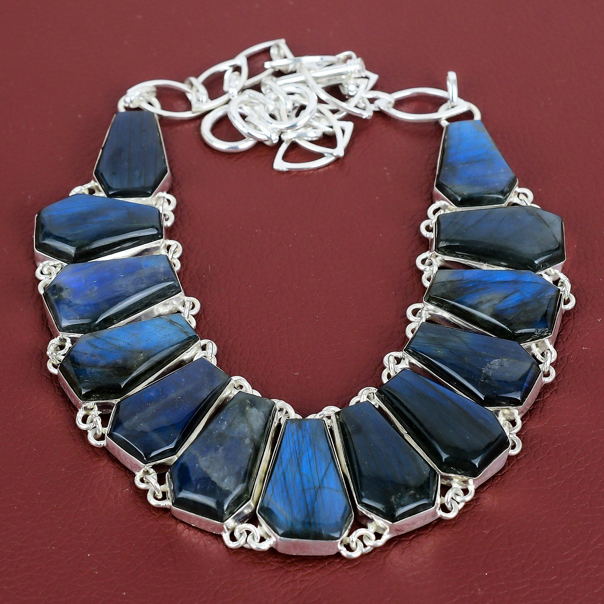 Labradorite Necklace Natural Gemstone Necklace 925 Sterling Silver Necklace Adjustable Chain Necklace Handmade Antique Jewelry Gifts for Mom