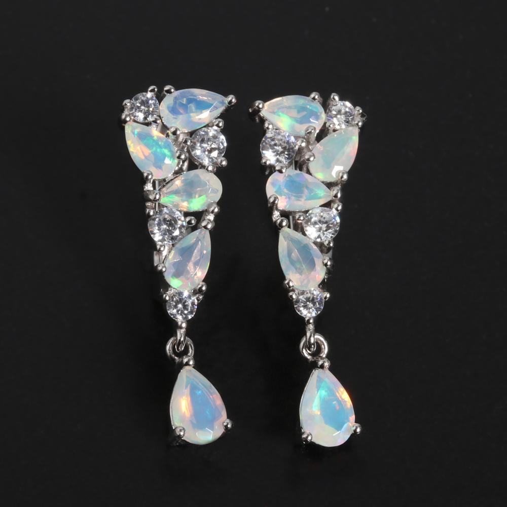 Colorful October Birthstone Natural Opal Sterling Silver Earrings Precious Rare Gems Fine Jewelry Women's Anniversary Gift