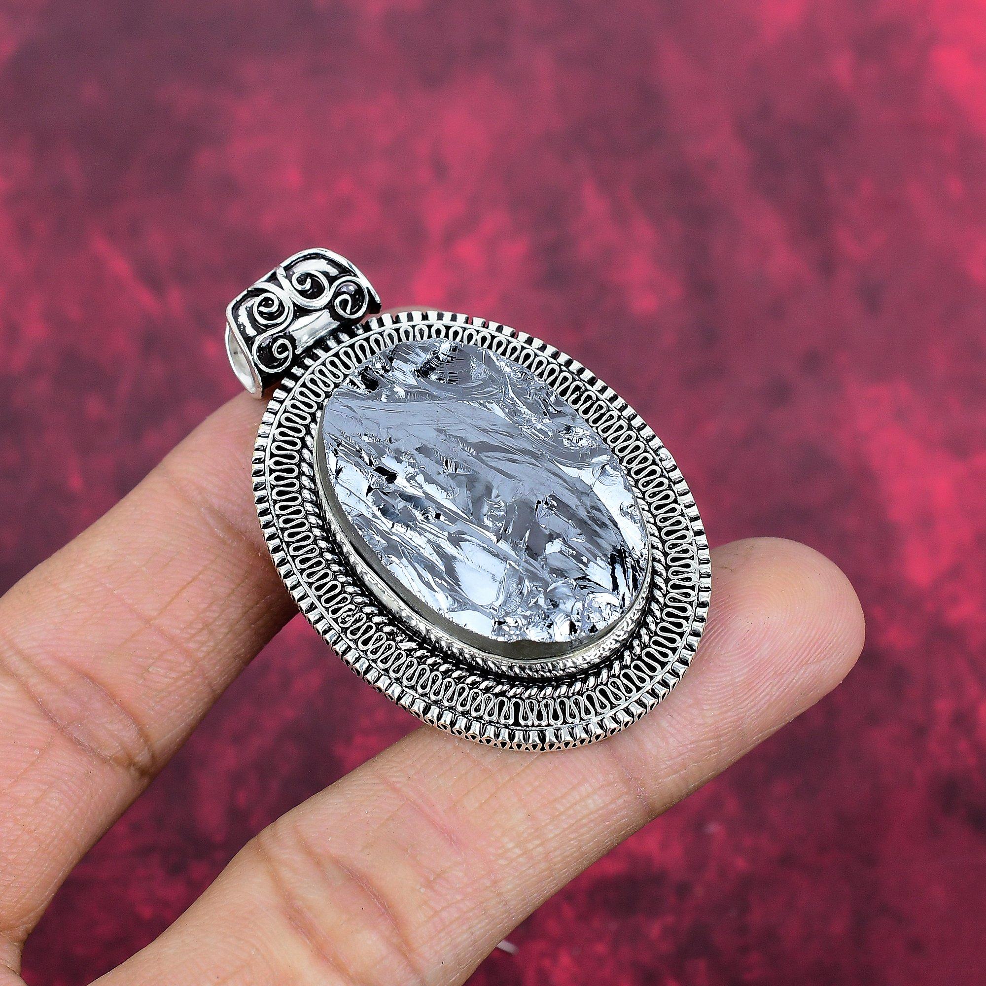 Rough Shungite Pendant, 925 Sterling Silver Pendant Gemstone Jewelry Handmade Amazing Jewelry Pendant, Gift For Her