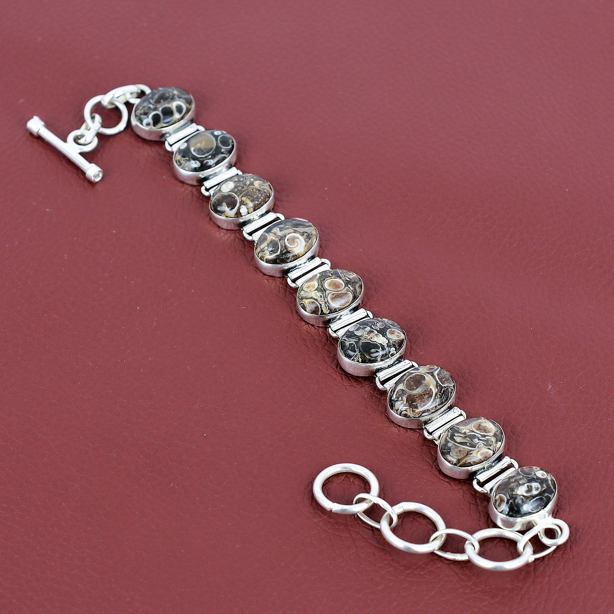 Turritella Agate Bracelet Gemstone Jewelry 925 Sterling Silver Bracelet Adjustable Chain Handmade Bracelet Brand New Jewelry Gifts for Women