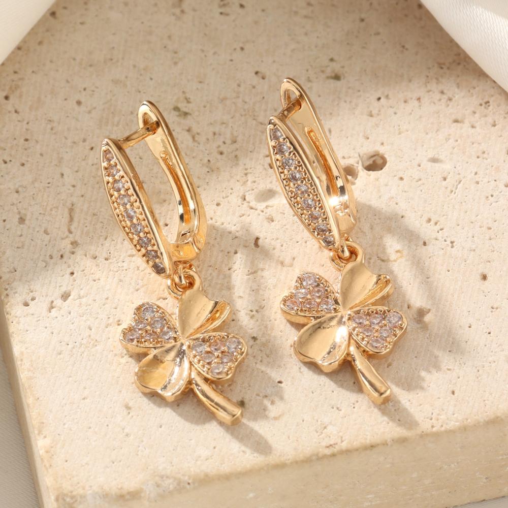 1 Pair Trend Gold Color Leaves Dangle Earrings for Women Cubic Zirconia Jewelry Wedding Party Accessories