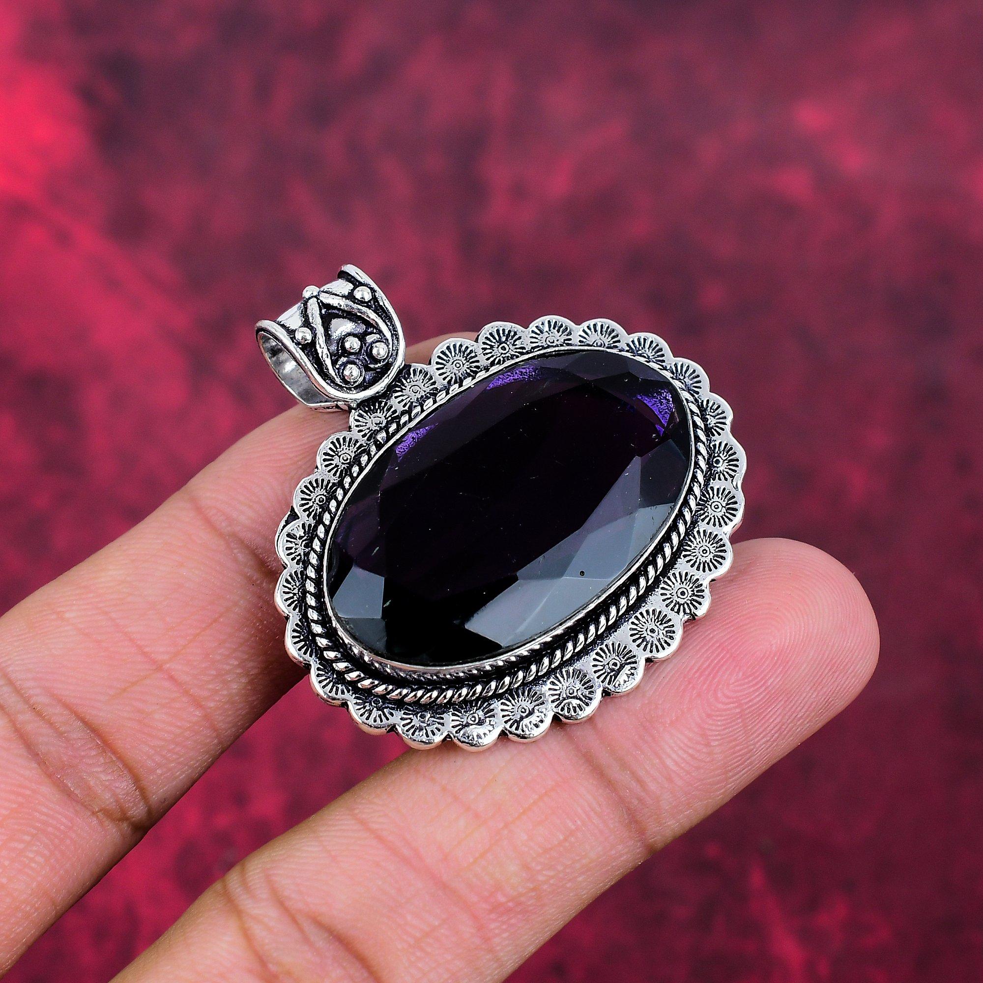 Amethyst Anhänger Edelstein Schmuck, 925 Sterling Silber Anhänger, Geschenk für Frauen handgefertigter Anhänger