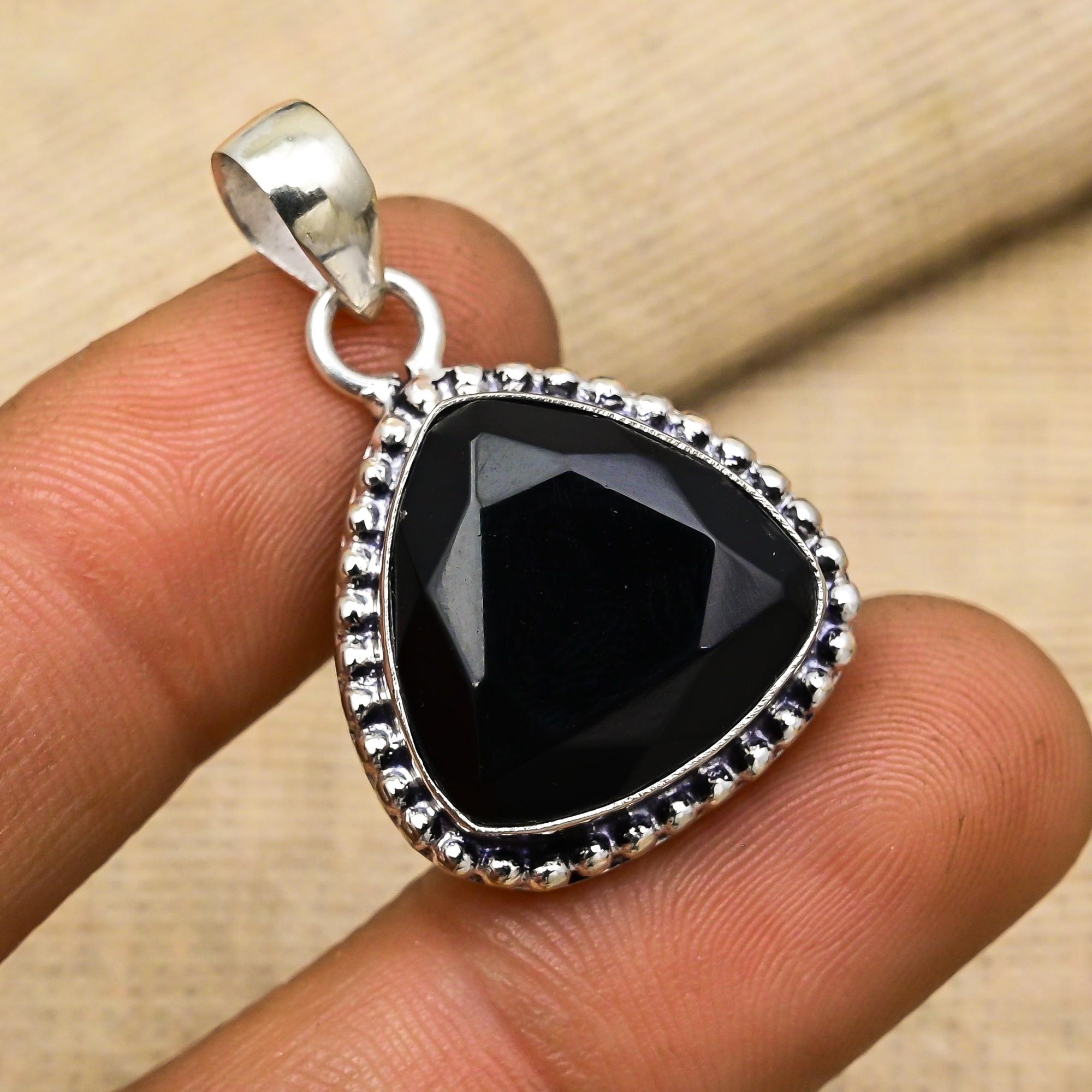 Black Spinel Gemstone Handmade 925 Sterling Silver Jewelry Memorial Pendant For Halloween Gift