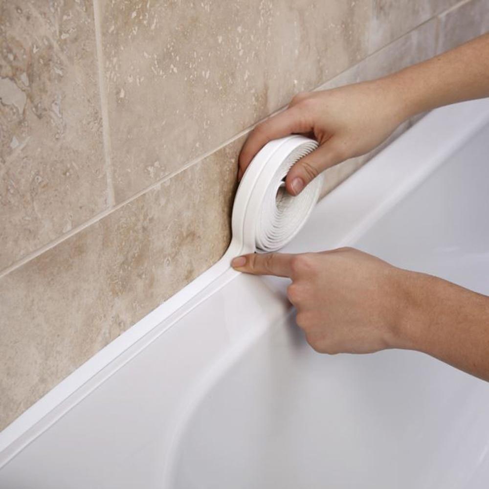 Bathroom Shower Sink Bath Sealing Strip Tape White PVC Self Adhesive Waterproof Wall Sticker for Bathroom Kitchen
