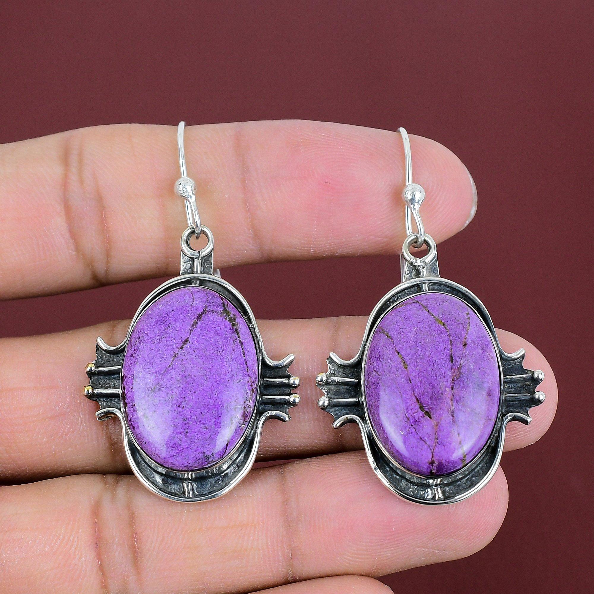 Purpurite Earrings Gemstone Handmade Jewelry 925 Sterling Silver Earring Natural Purpurite Jewelry Beautiful Dangle Earring Gifts For Friend