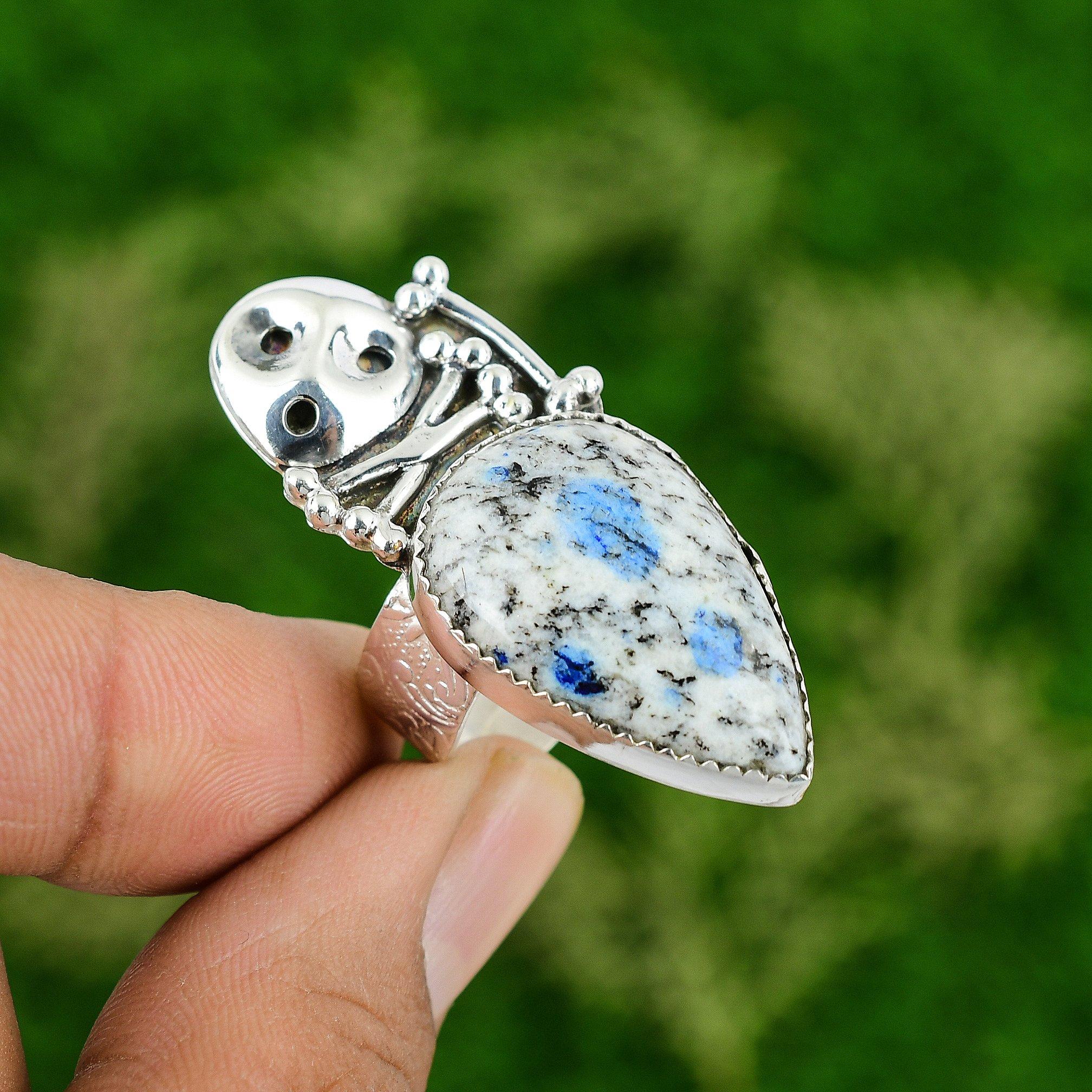 Statement Skull And Bone Adjustable Ring 925 Silver Natural K2 Jasper