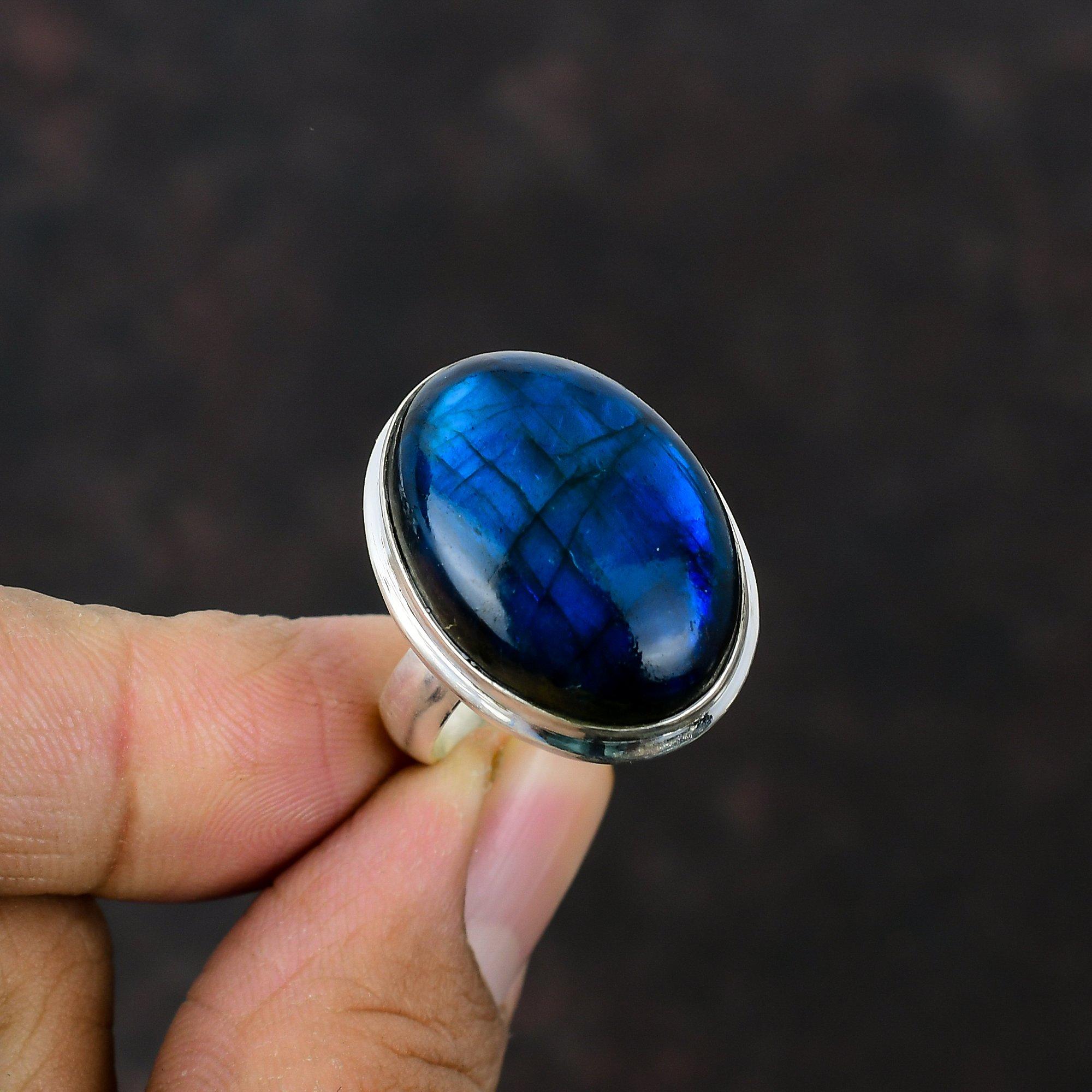 Blue Fire Labradorite Ring Gemstone Handmade Jewelry 925 Sterling Silver Ring Adjustable Ring Latest Design Ring Gift For Him Silver Jewelry