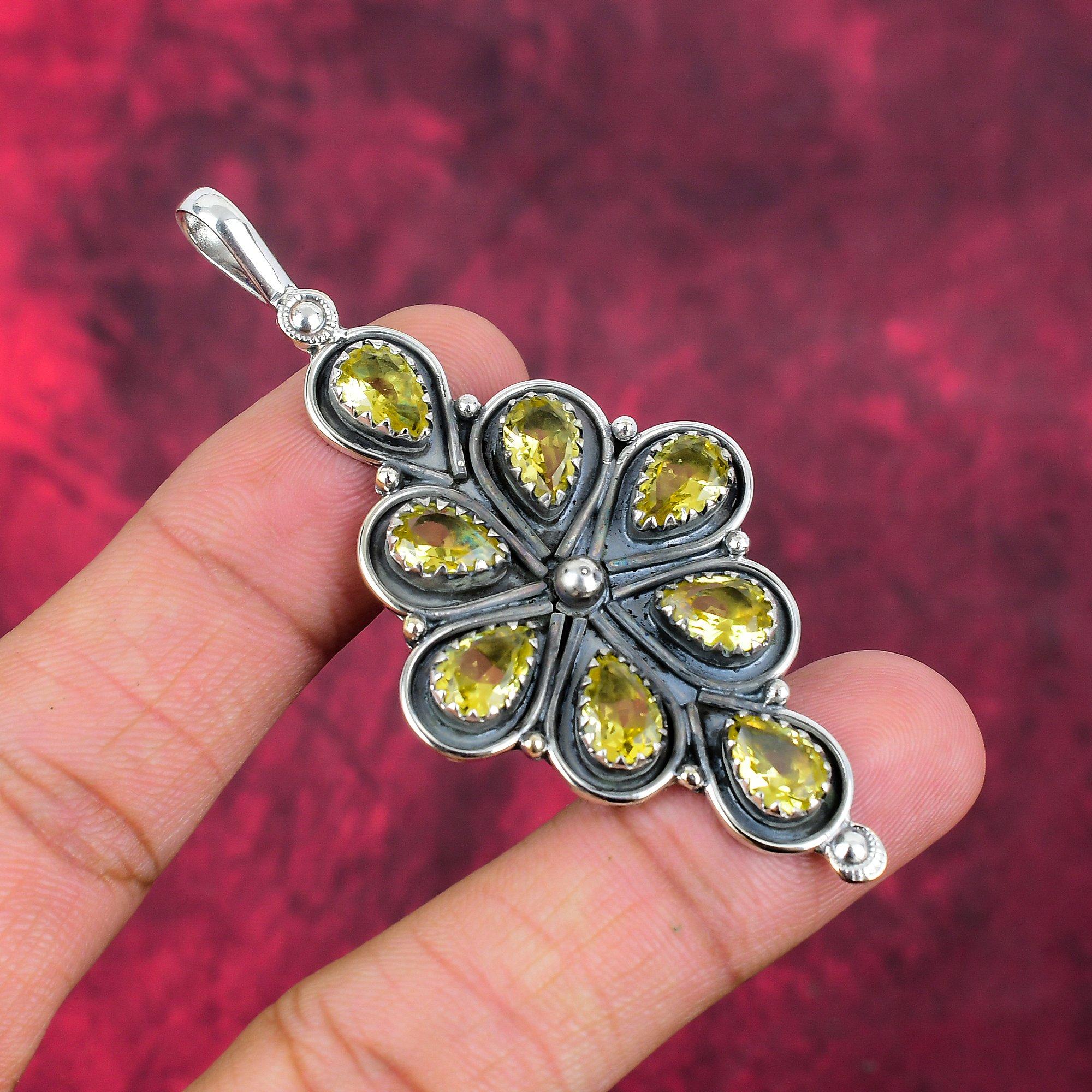 Colgante de citrino, joyería de piedras preciosas de plata esterlina maciza 925, colgante hecho a mano, para Acción de Gracias