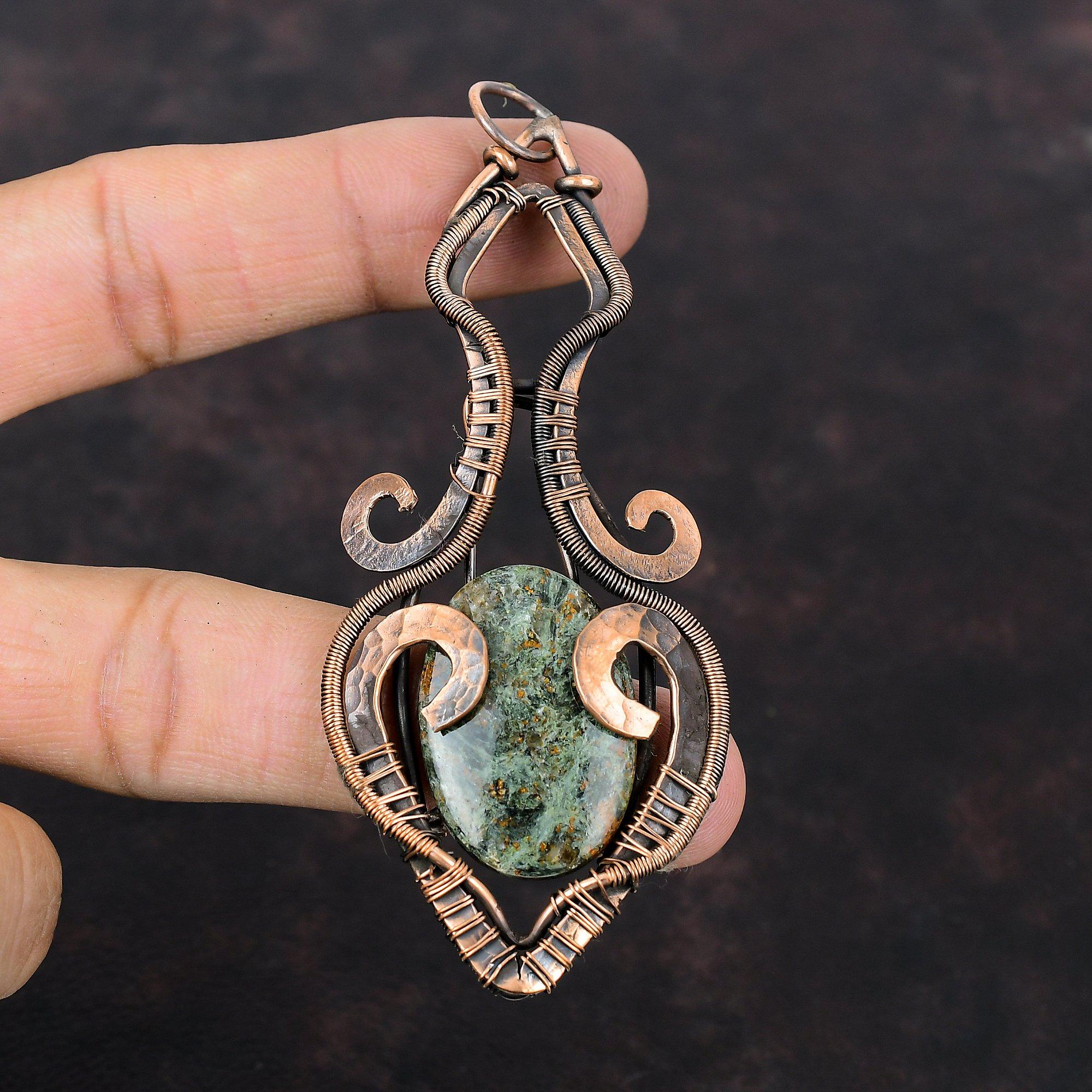 Spessartine Garnet in Limestone Pendant Copper Wire Wrapped Gemstone Jewelry Handmade Pendant Copper Pendant Gift For Him Wire Wrap Pendant