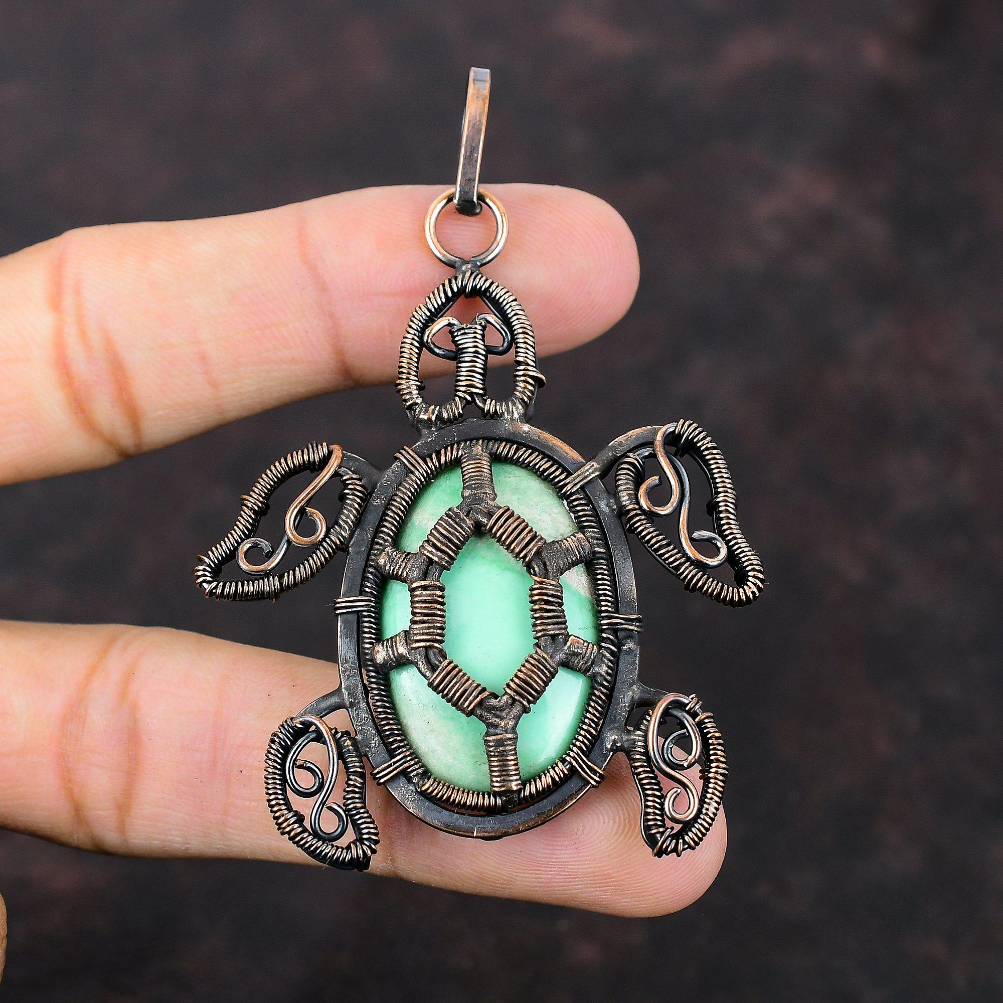 Variscite Pendant Copper Wire Wrapped Pendant Handmade Tortoise Pendant Variscite Copper Jewelry Wonderful Gemstone Pendant Gift For Mother