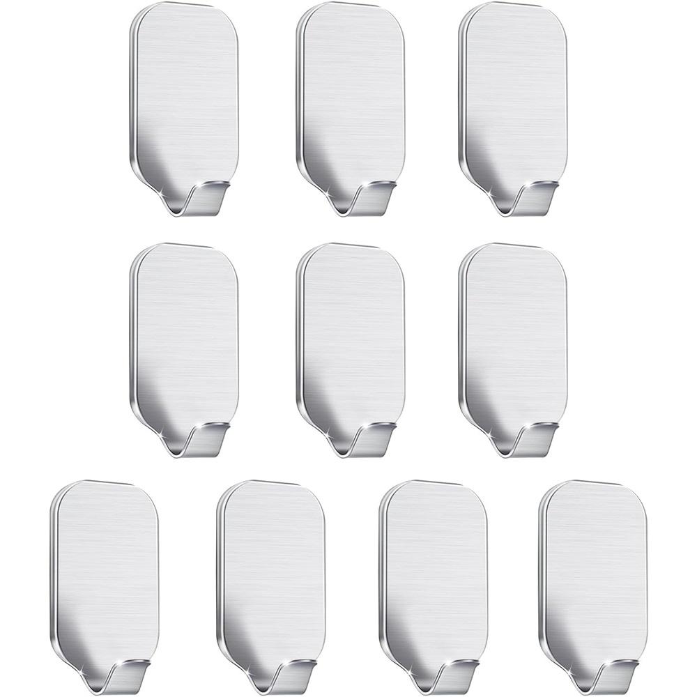Self-Adhesive Hooks - Pack Of 10 For Bathroom, Kitchen, Hanging Coats, Towels And Keys Wall And Door Adhesive/Sticky Hooks 