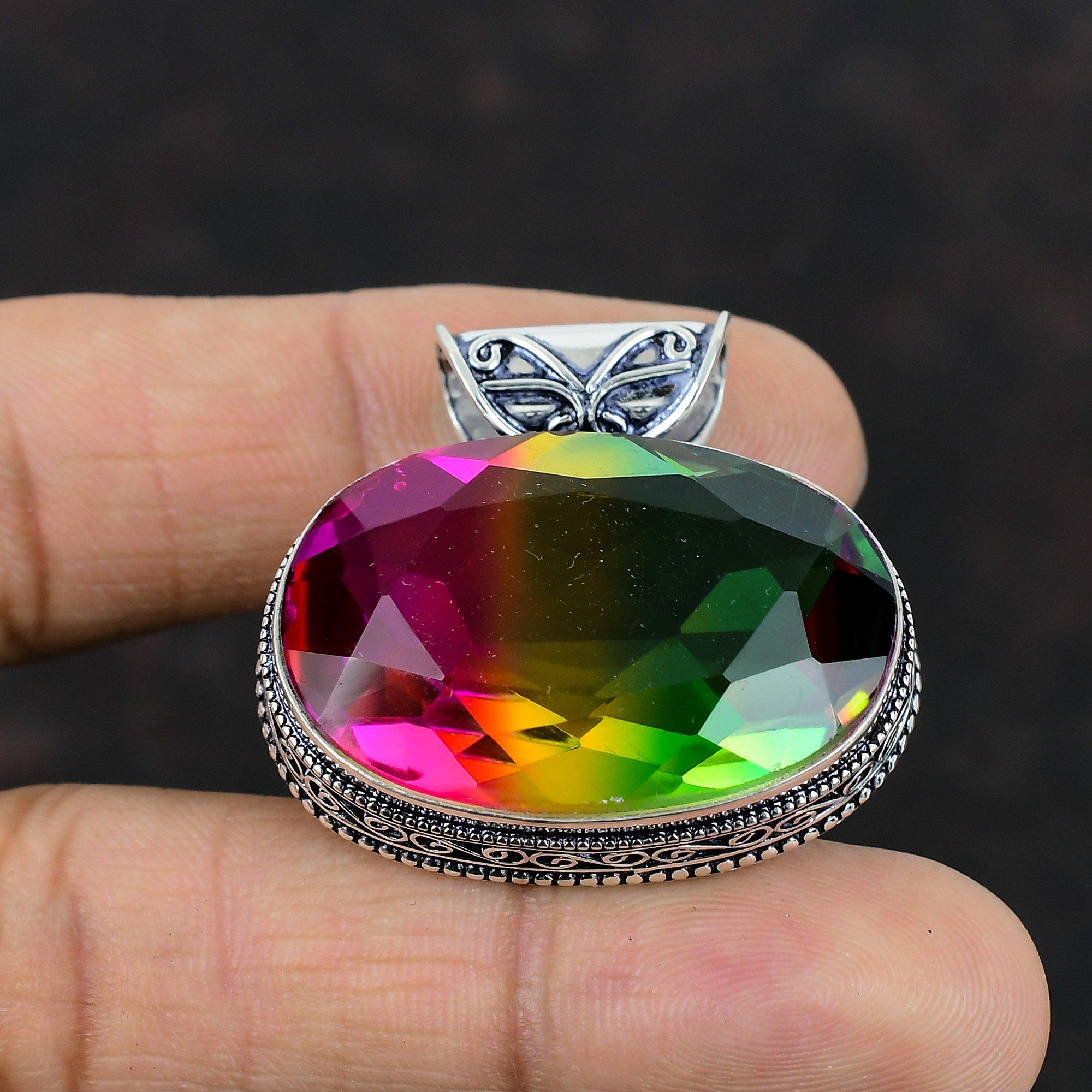 Faceted Multi Tourmaline Pendant Handmade Gemstone Pendant Vintage Pendant 925 Sterling Silver Pendant Birthstone Jewelry Anniversary Gifts