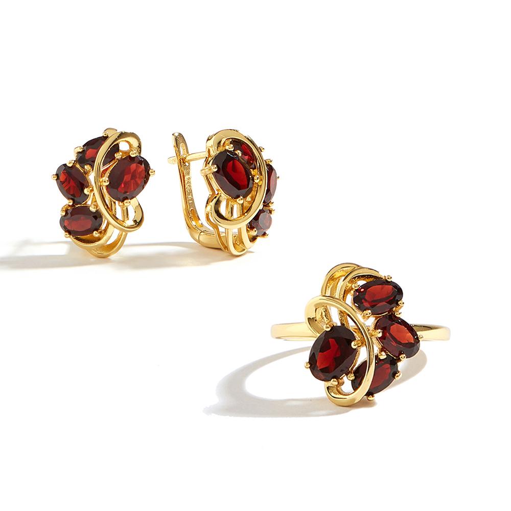 Awesome Leaf Style Fancy Design Silver Clasp Ring Earring for Lady Natural Garnet January Birthstone Luxury Jewelry Dating Gif